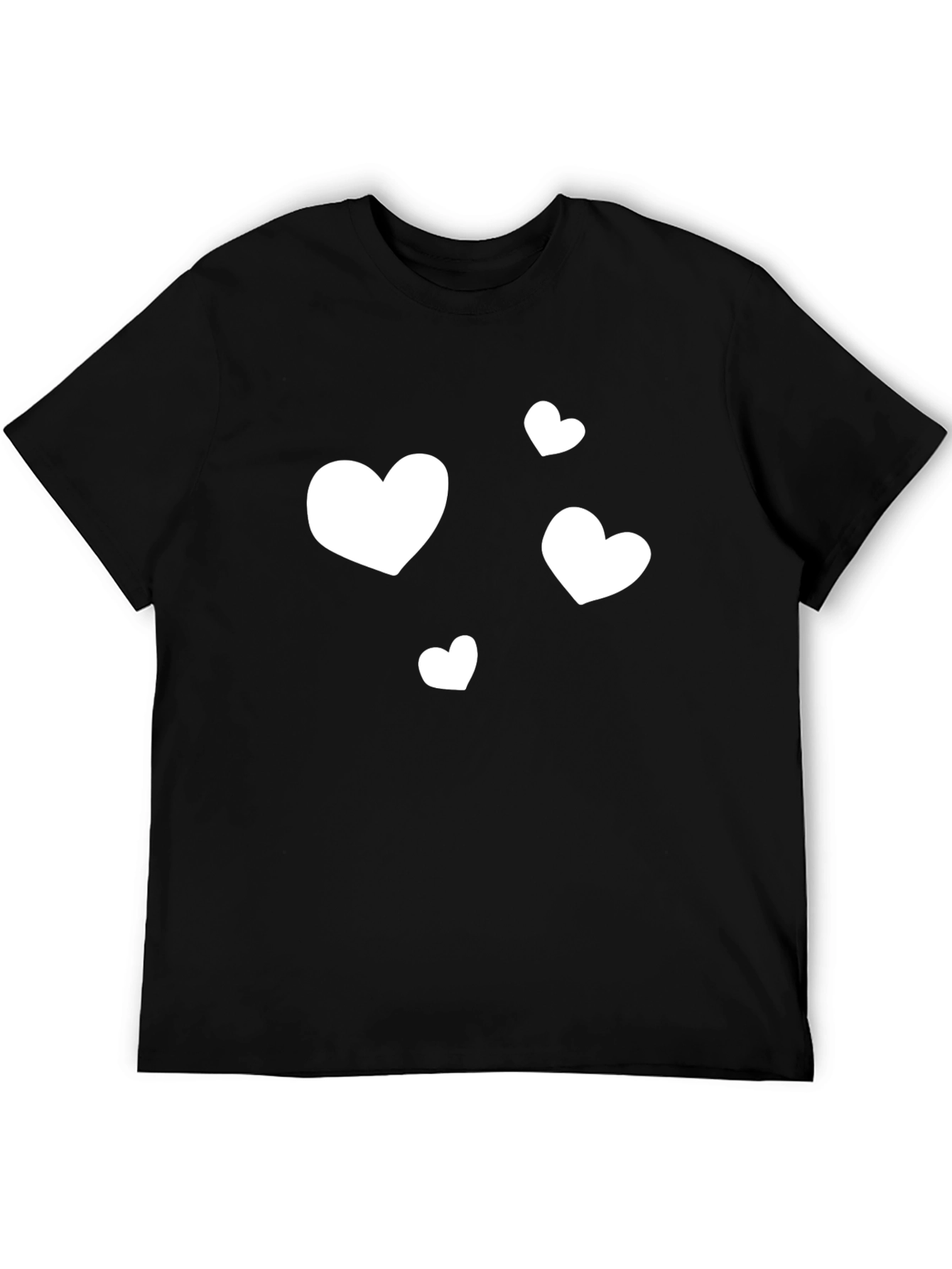 Heart Print Black Crew Neck T-Shirt
