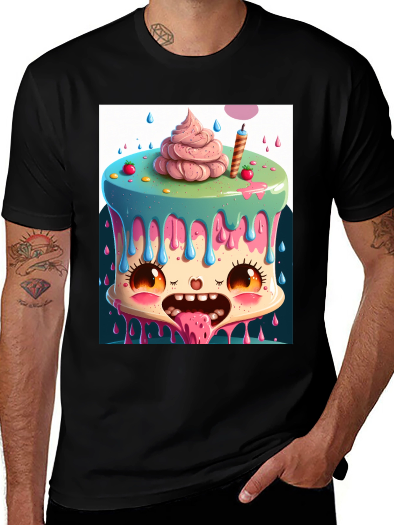 Cartoon Cake Monster Graphic Tee - Unique Design