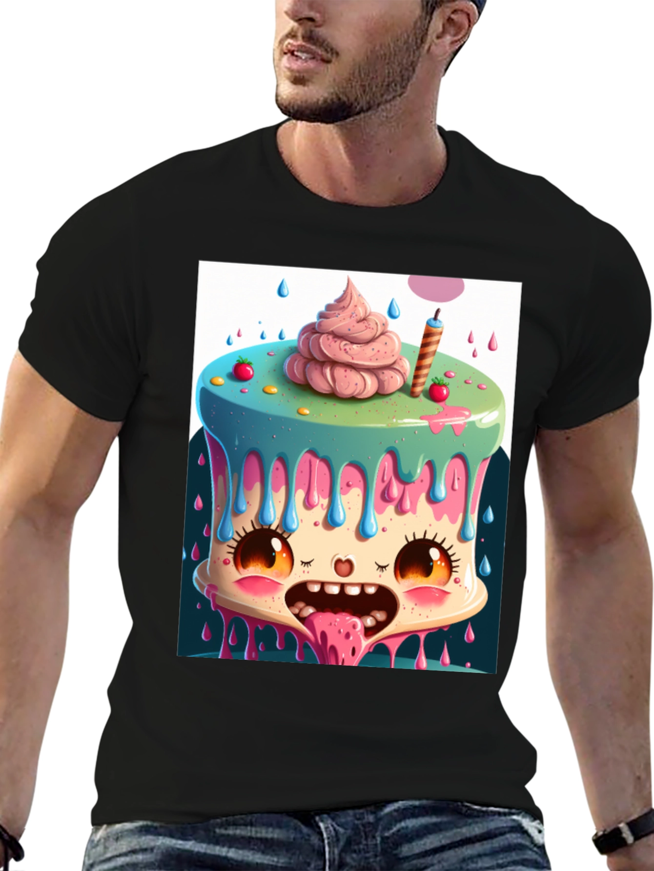 Cartoon Cake Monster Graphic Tee - Unique Design