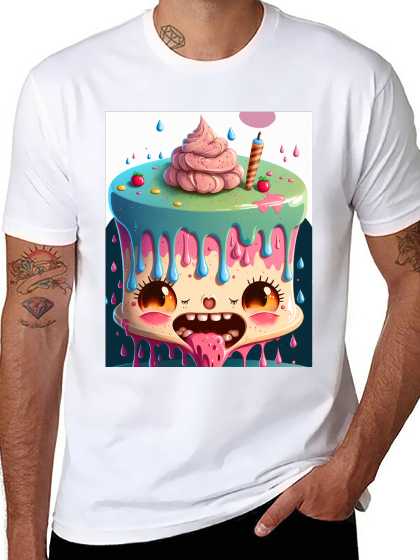 Cartoon Cake Monster Graphic Tee - Unique Design