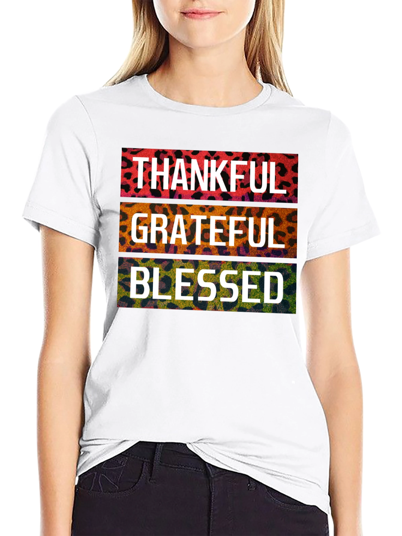 Thankful Grateful Blessed Leopard Print T-Shirt