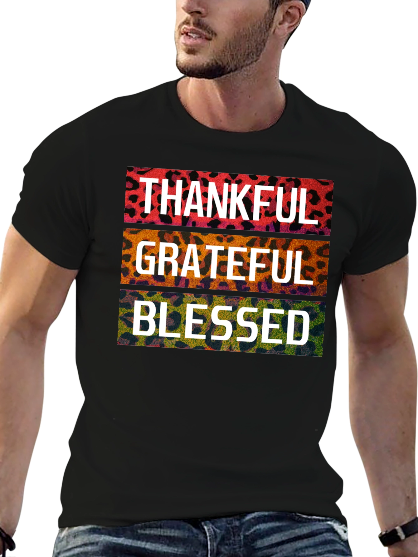 Thankful Grateful Blessed Leopard Print T-Shirt