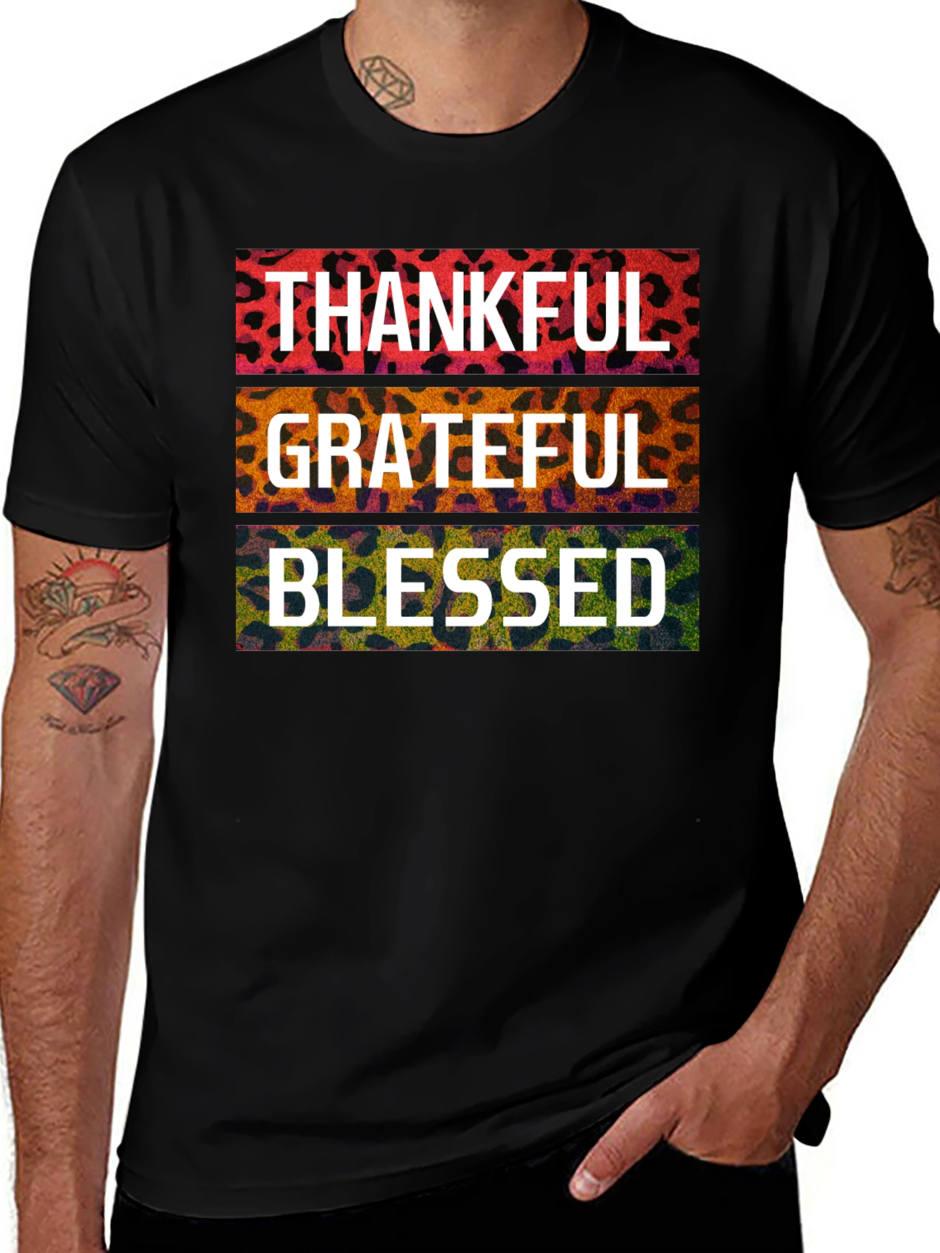 Thankful Grateful Blessed Leopard Print T-Shirt