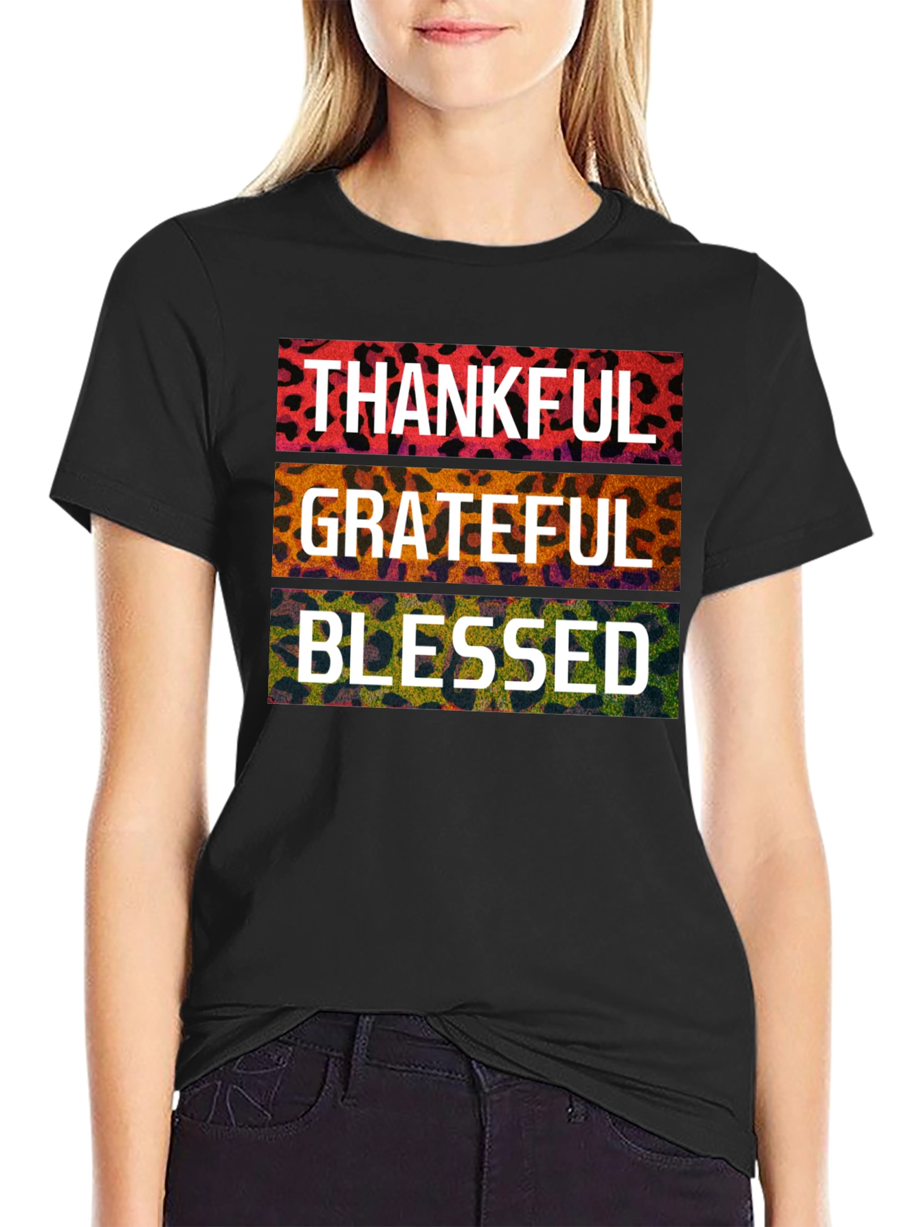 Thankful Grateful Blessed Leopard Print T-Shirt