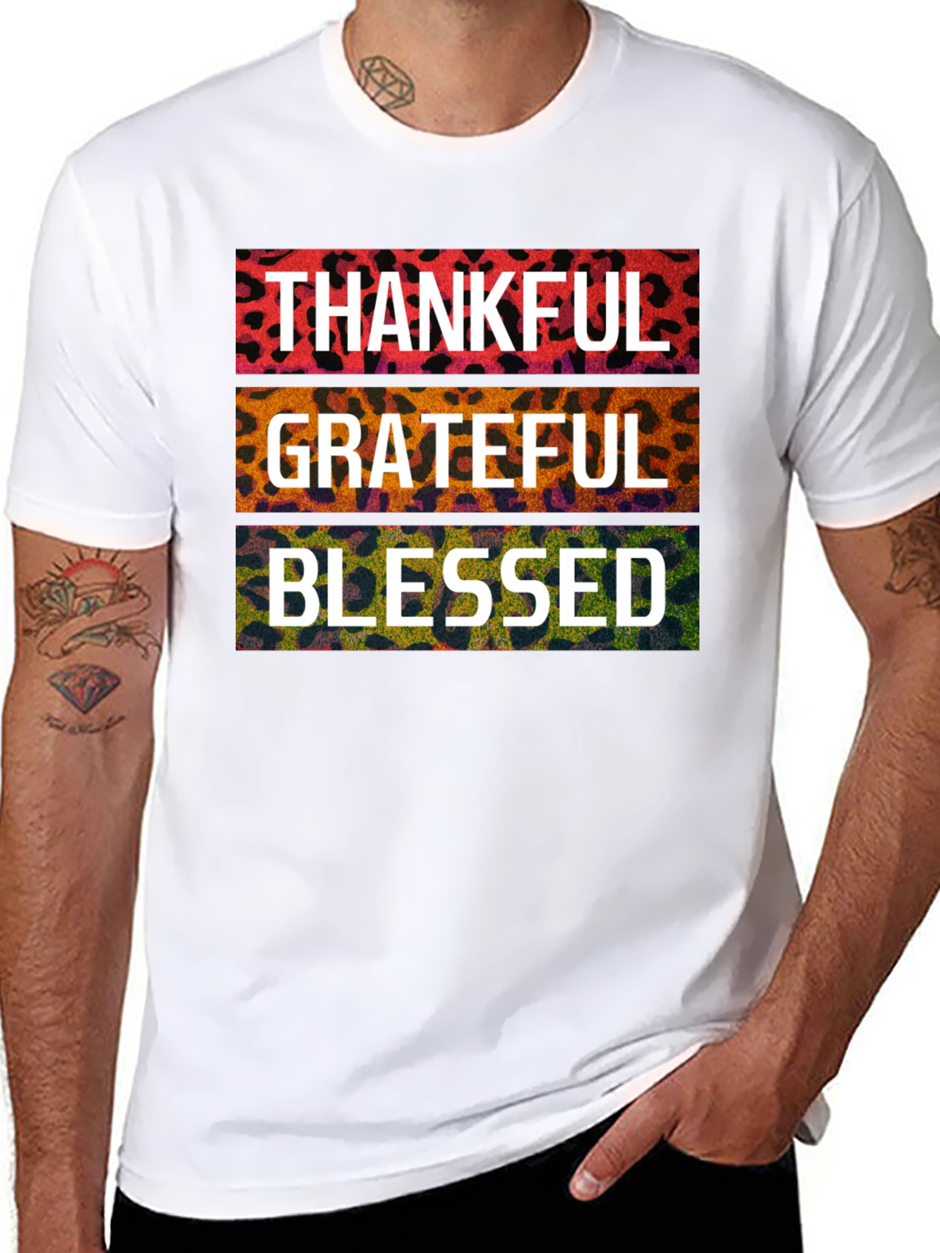 Thankful Grateful Blessed Leopard Print T-Shirt