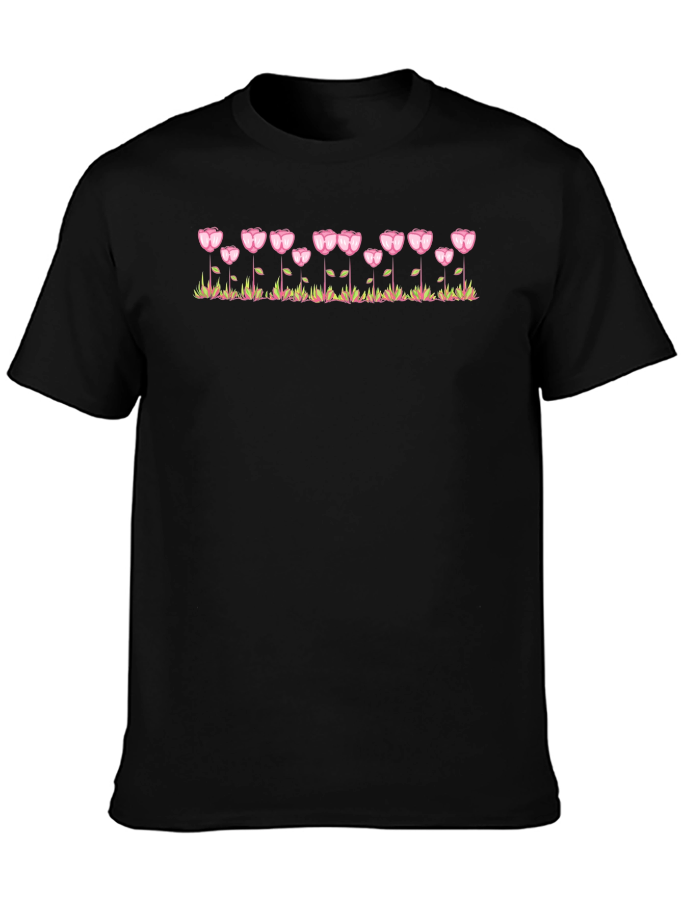 Floral Tulip Design Black T-Shirt