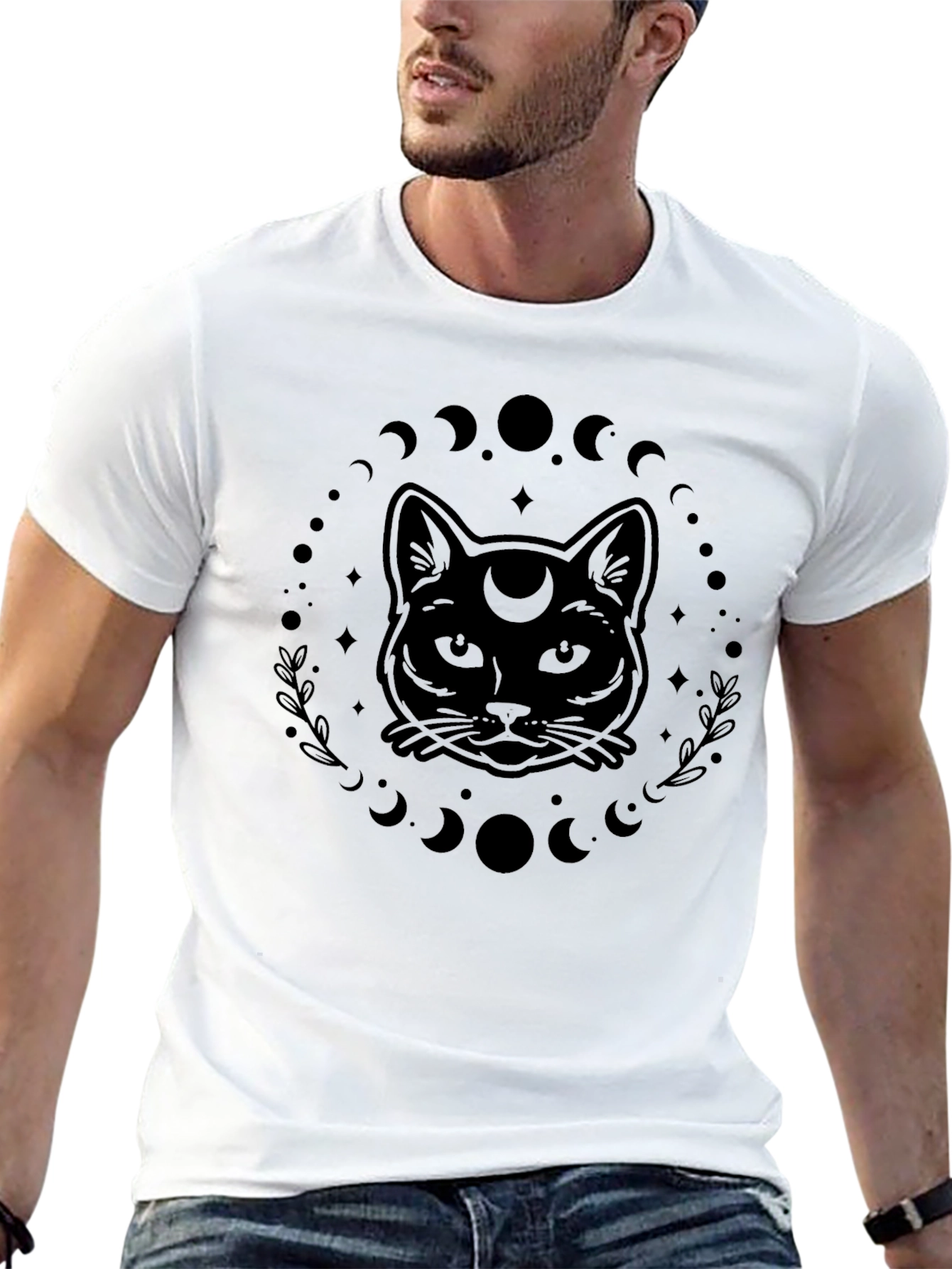 Mystic Cat Moon Phase Graphic T-Shirt