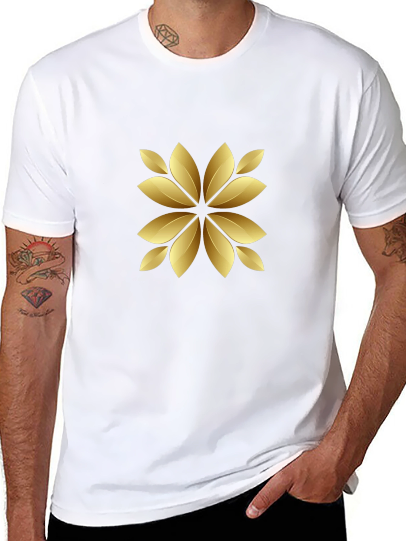 Elegant Black Tee with Golden Floral Design