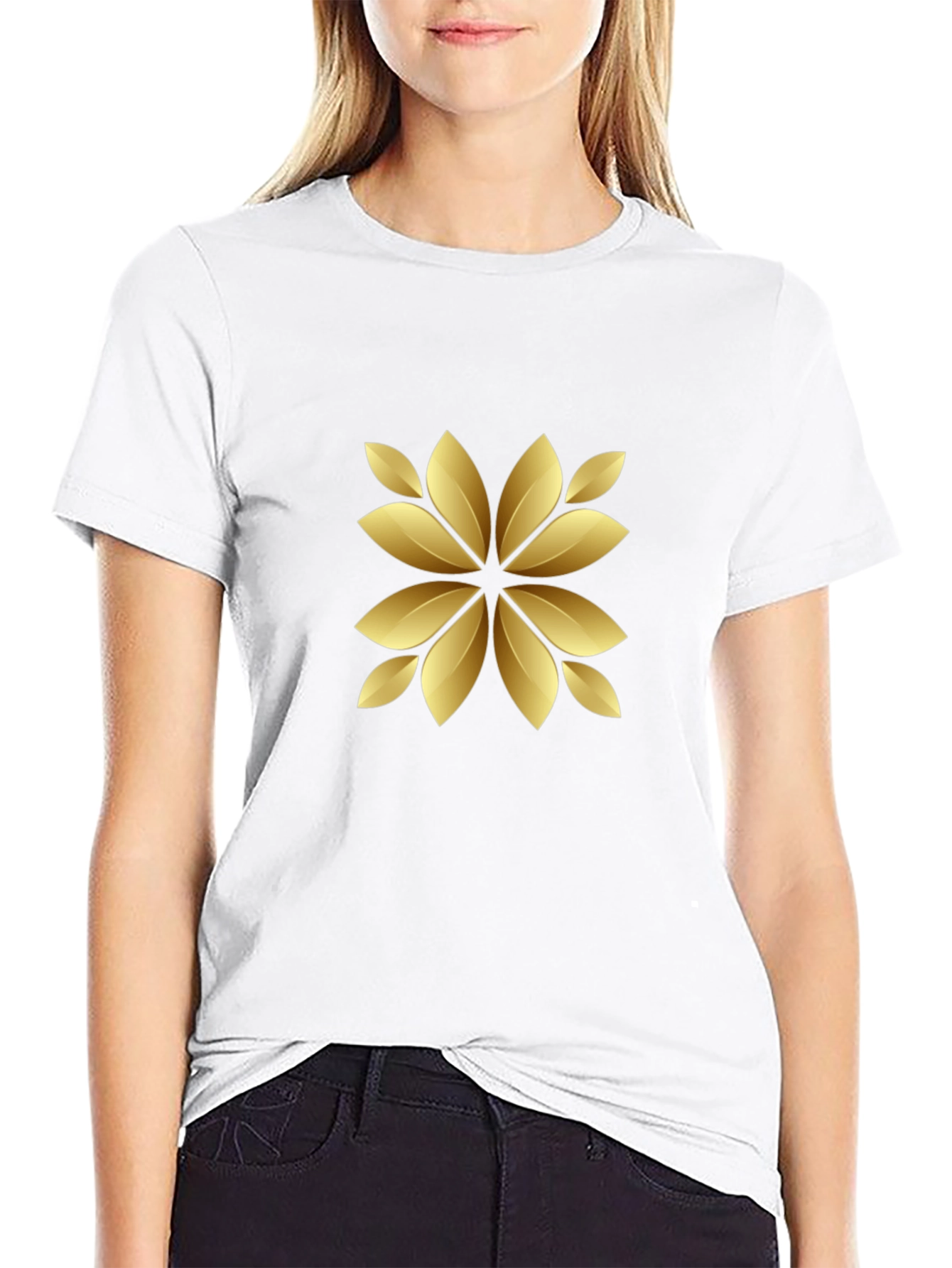 Elegant Black Tee with Golden Floral Design