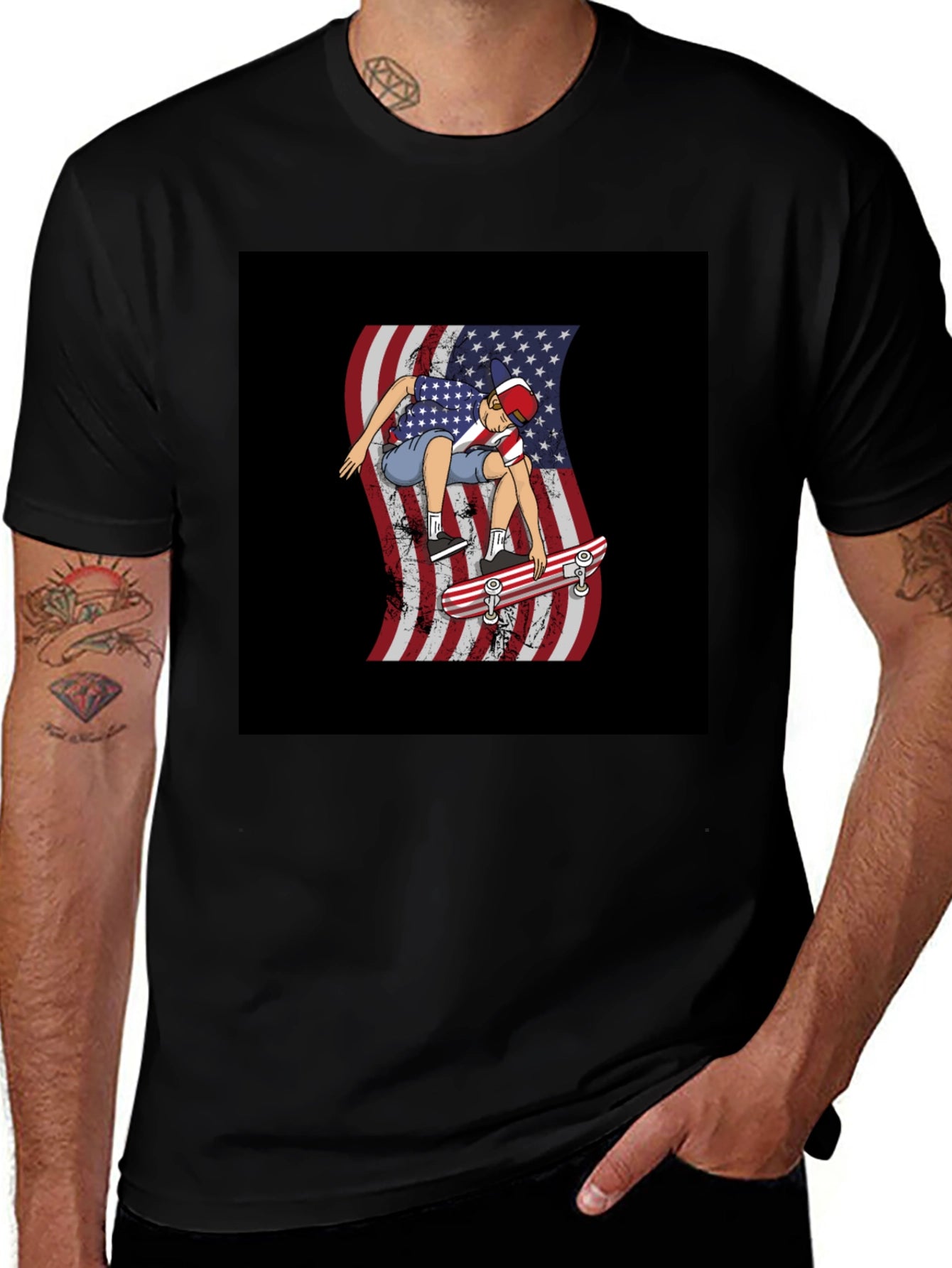 USA Flag Skateboarder Graphic Tee