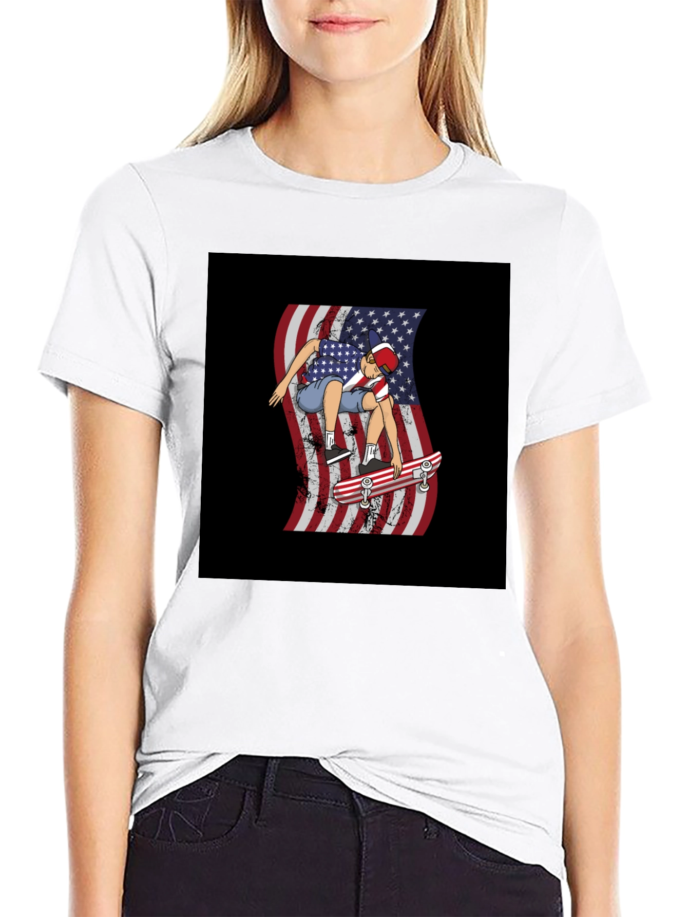 USA Flag Skateboarder Graphic Tee