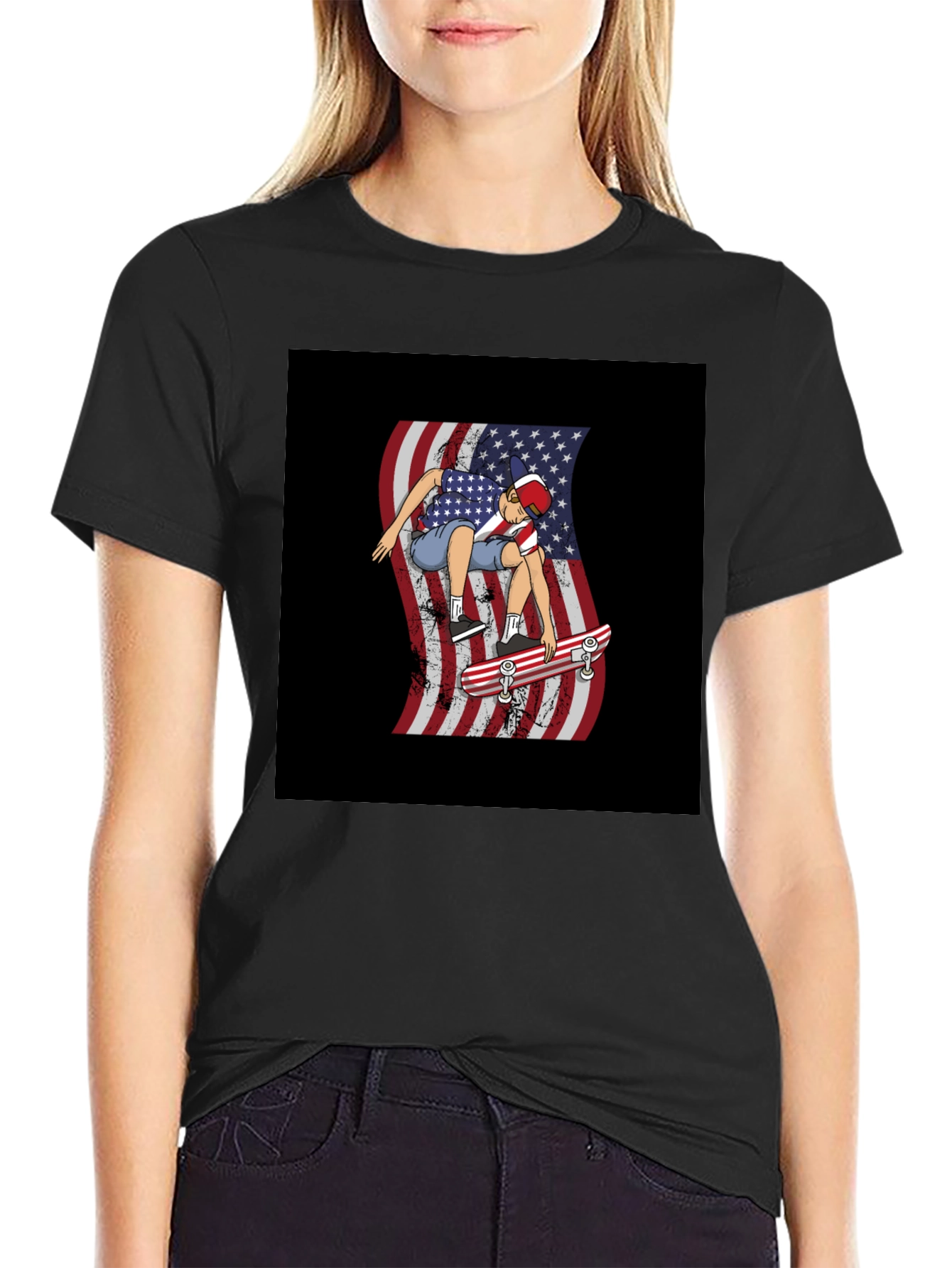 USA Flag Skateboarder Graphic Tee