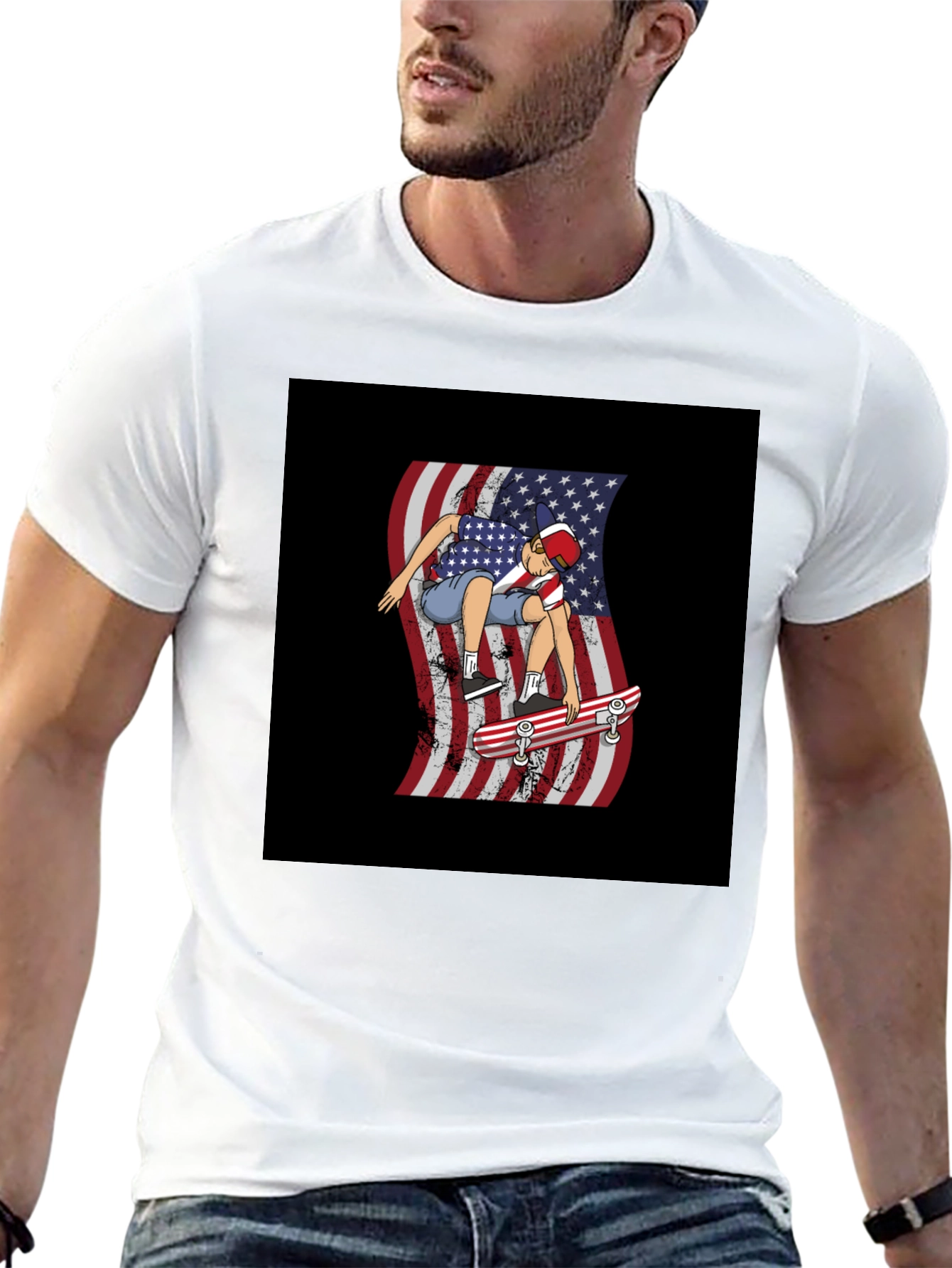 USA Flag Skateboarder Graphic Tee