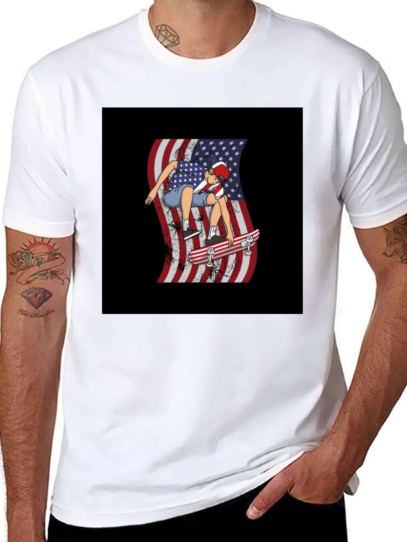 USA Flag Skateboarder Graphic Tee