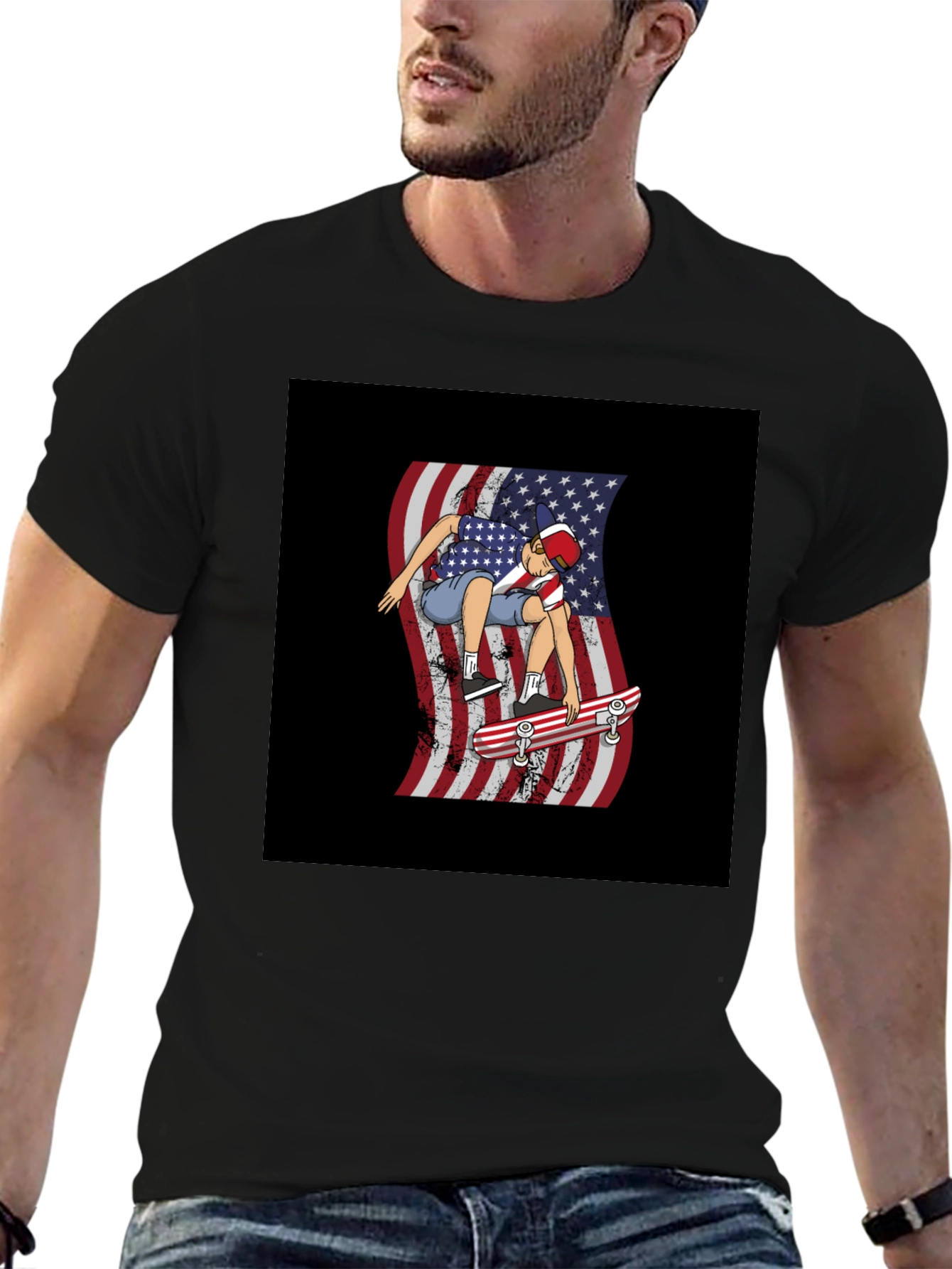 USA Flag Skateboarder Graphic Tee
