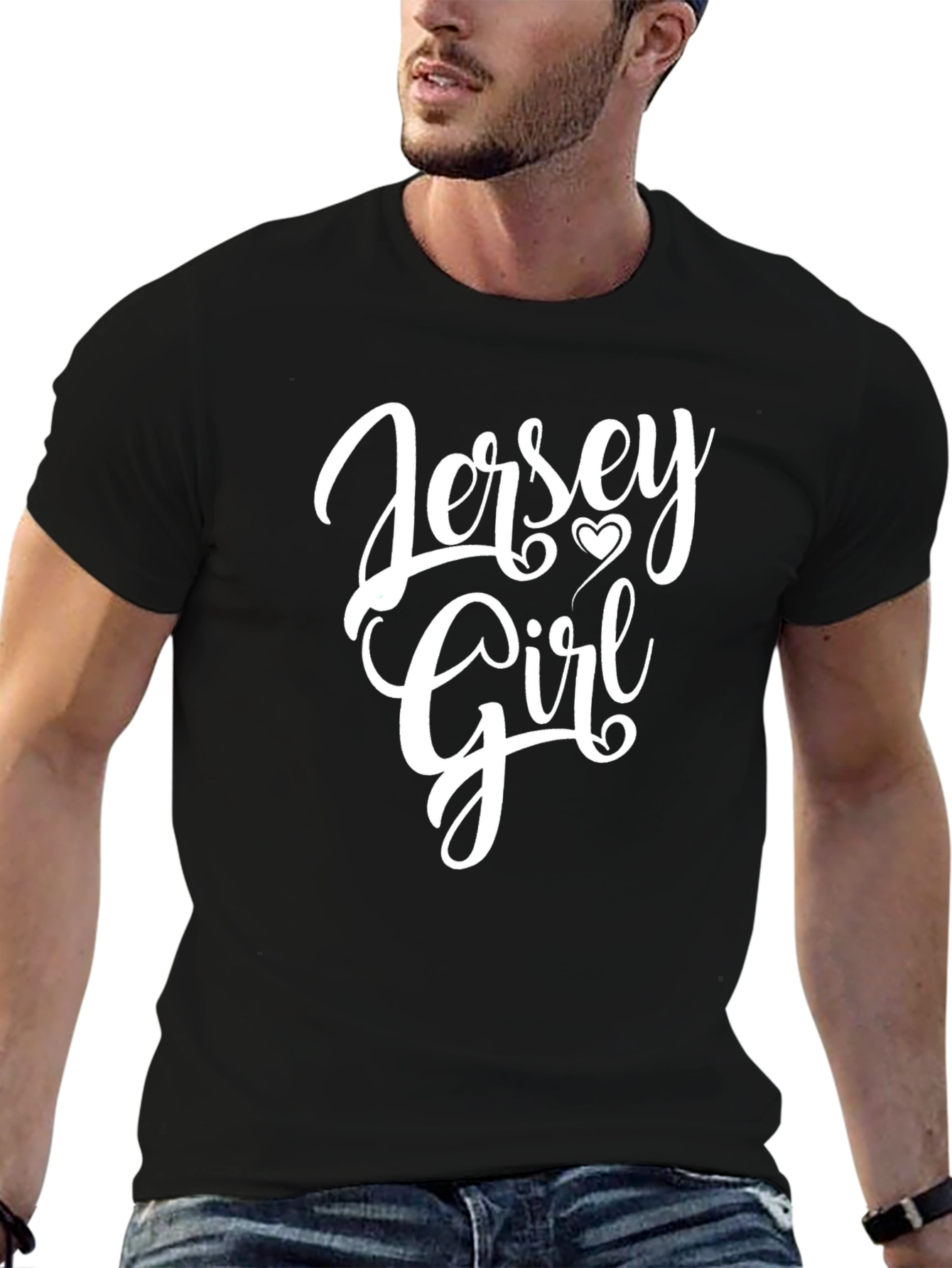 Jersey Girl Graphic Tee - Black Cotton T-Shirt