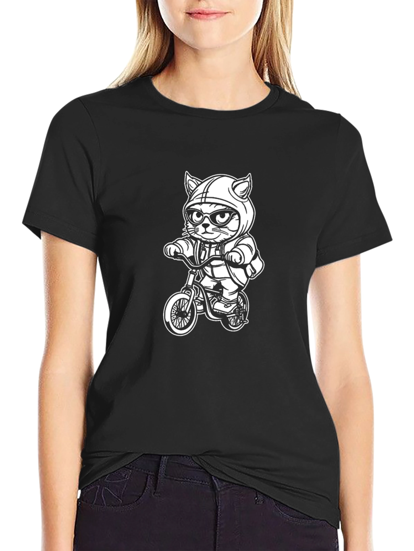Cool Cat Biker T-Shirt - Black