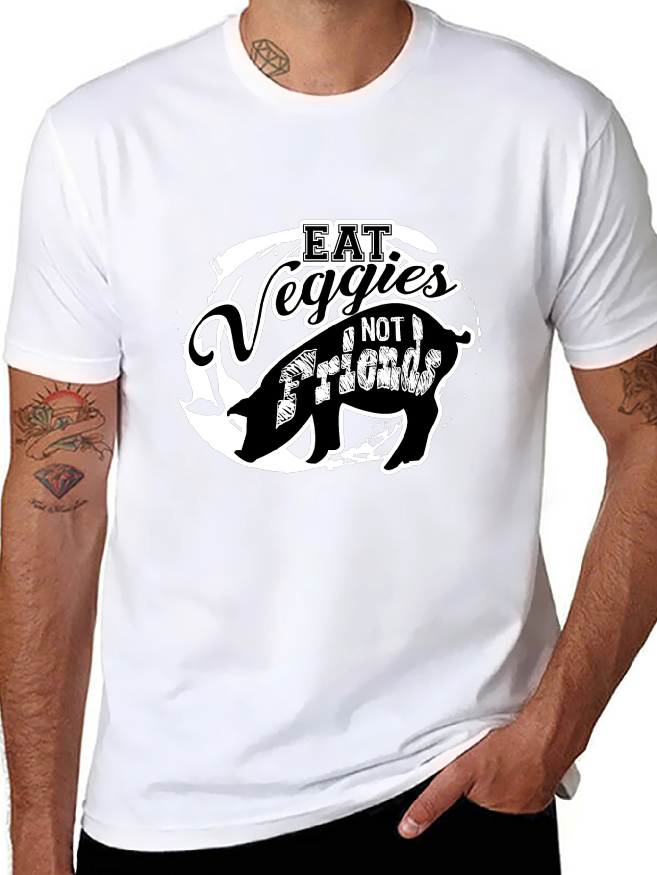 Eat Veggies Not Friends Pig Graphic T-Shirt