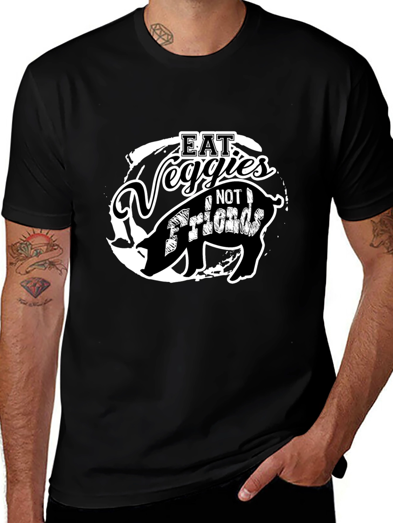 Eat Veggies Not Friends Pig Graphic T-Shirt