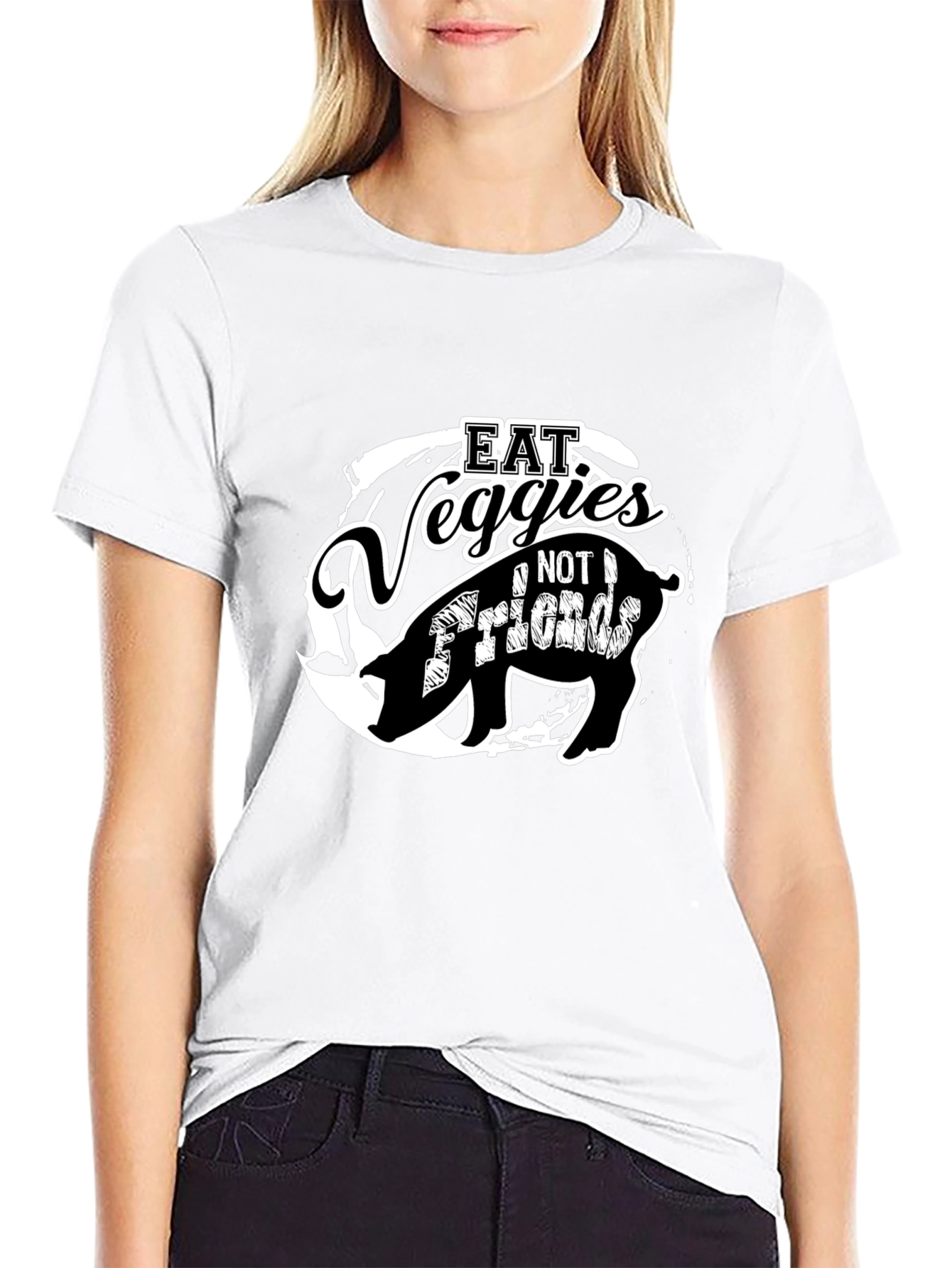 Eat Veggies Not Friends Pig Graphic T-Shirt