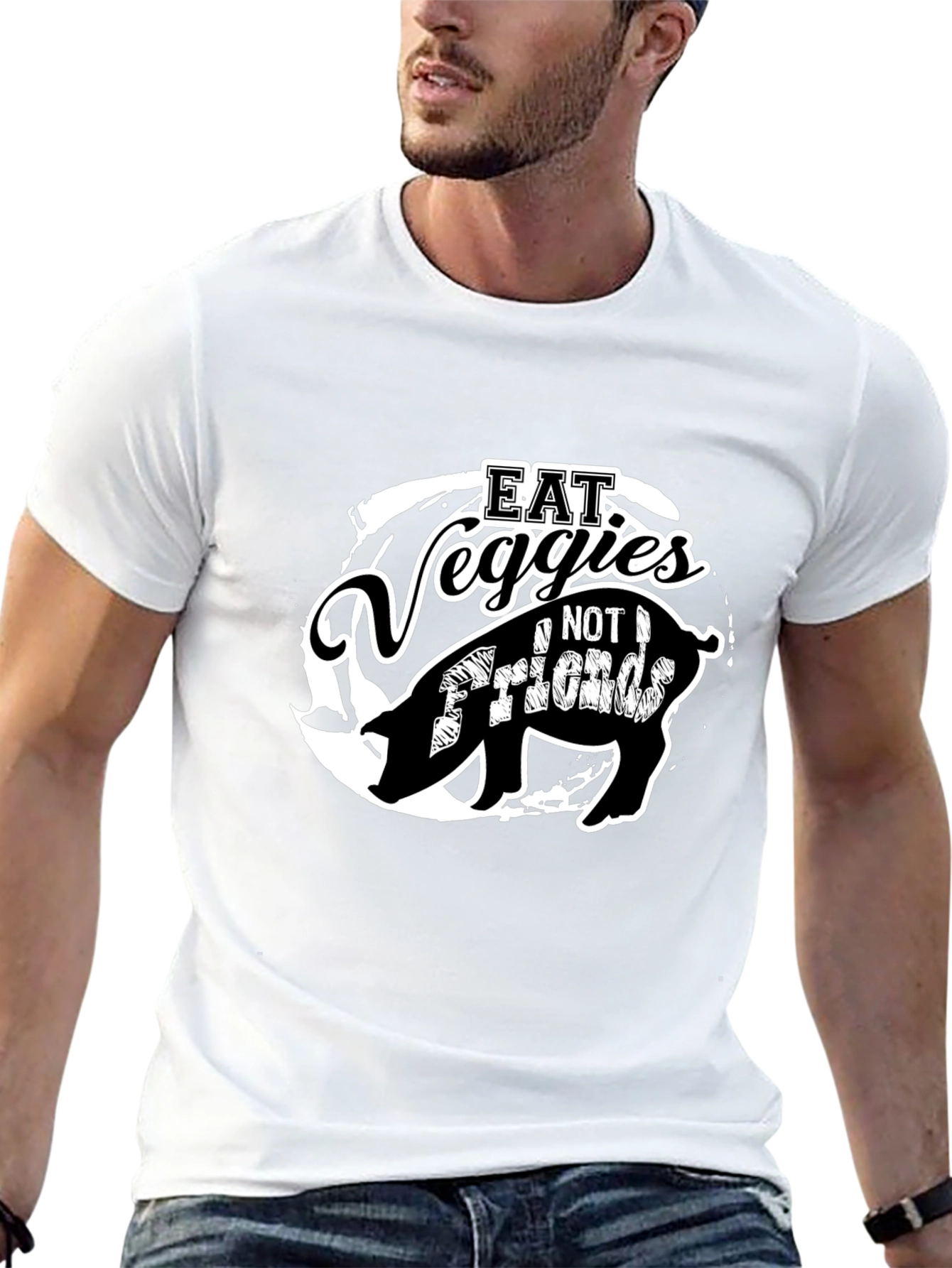 Eat Veggies Not Friends Pig Graphic T-Shirt