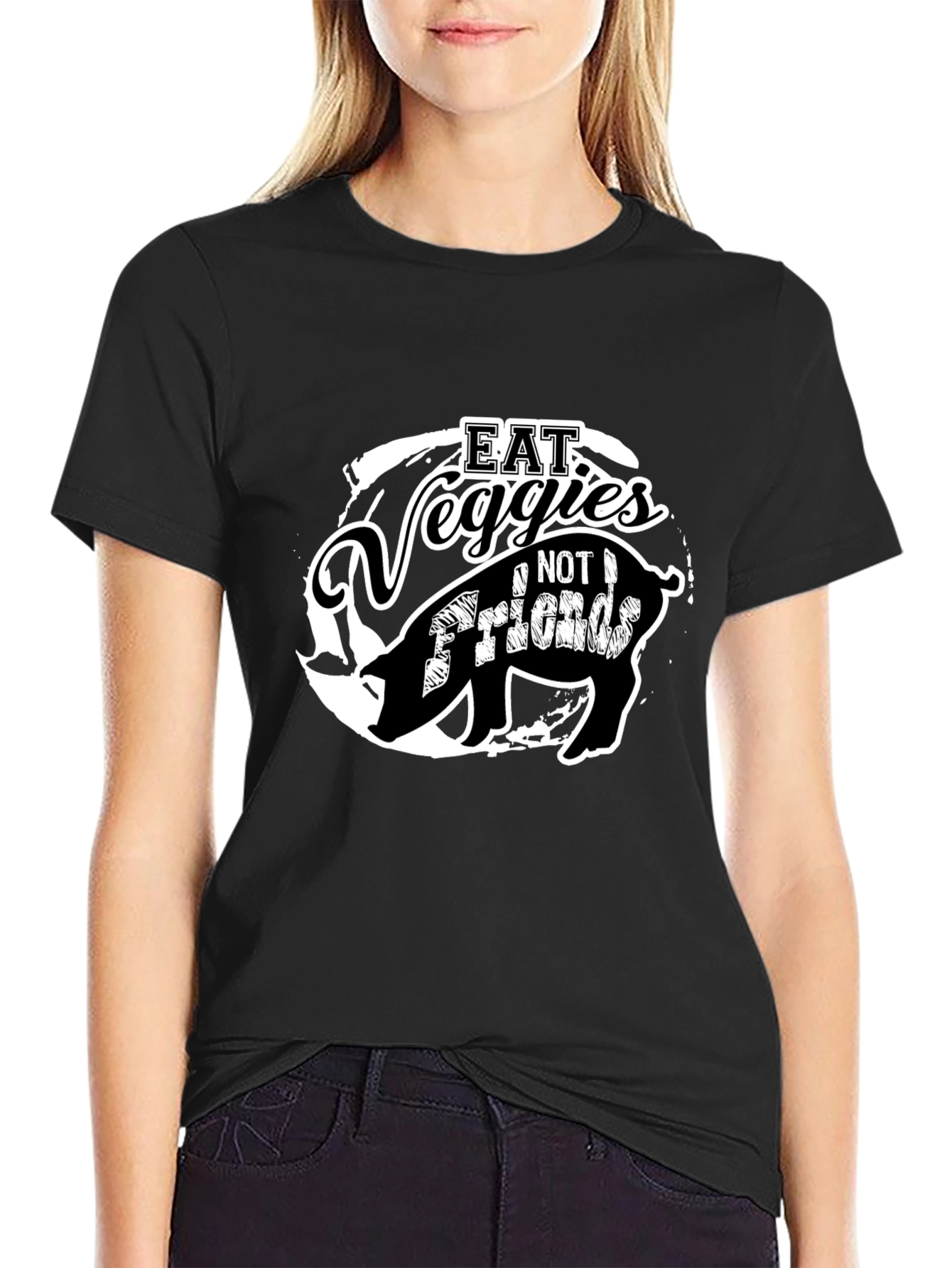 Eat Veggies Not Friends Pig Graphic T-Shirt
