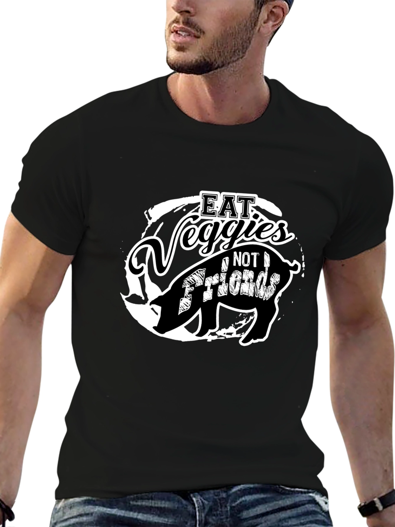Eat Veggies Not Friends Pig Graphic T-Shirt