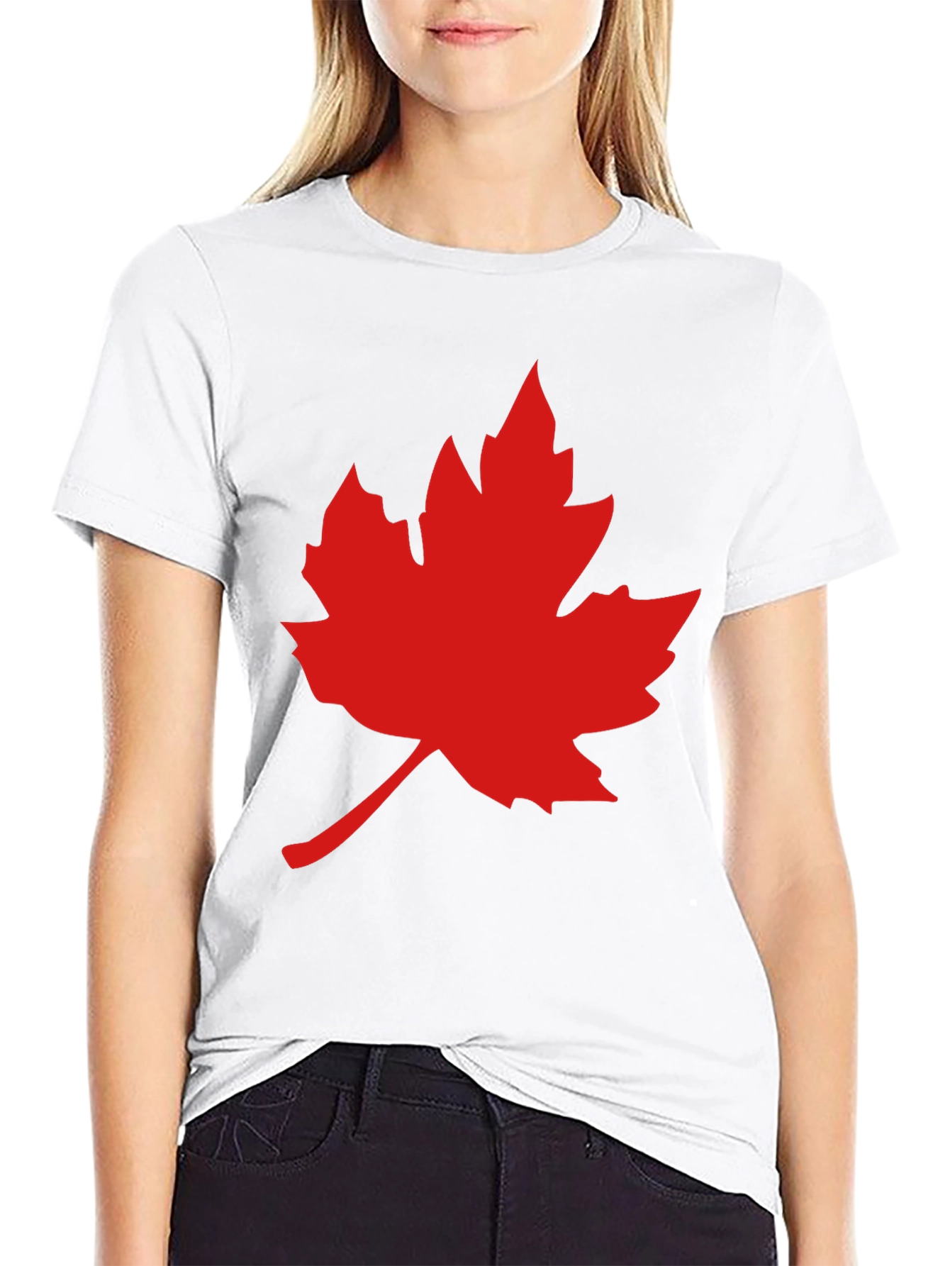 Red Maple Leaf on Black T-Shirt