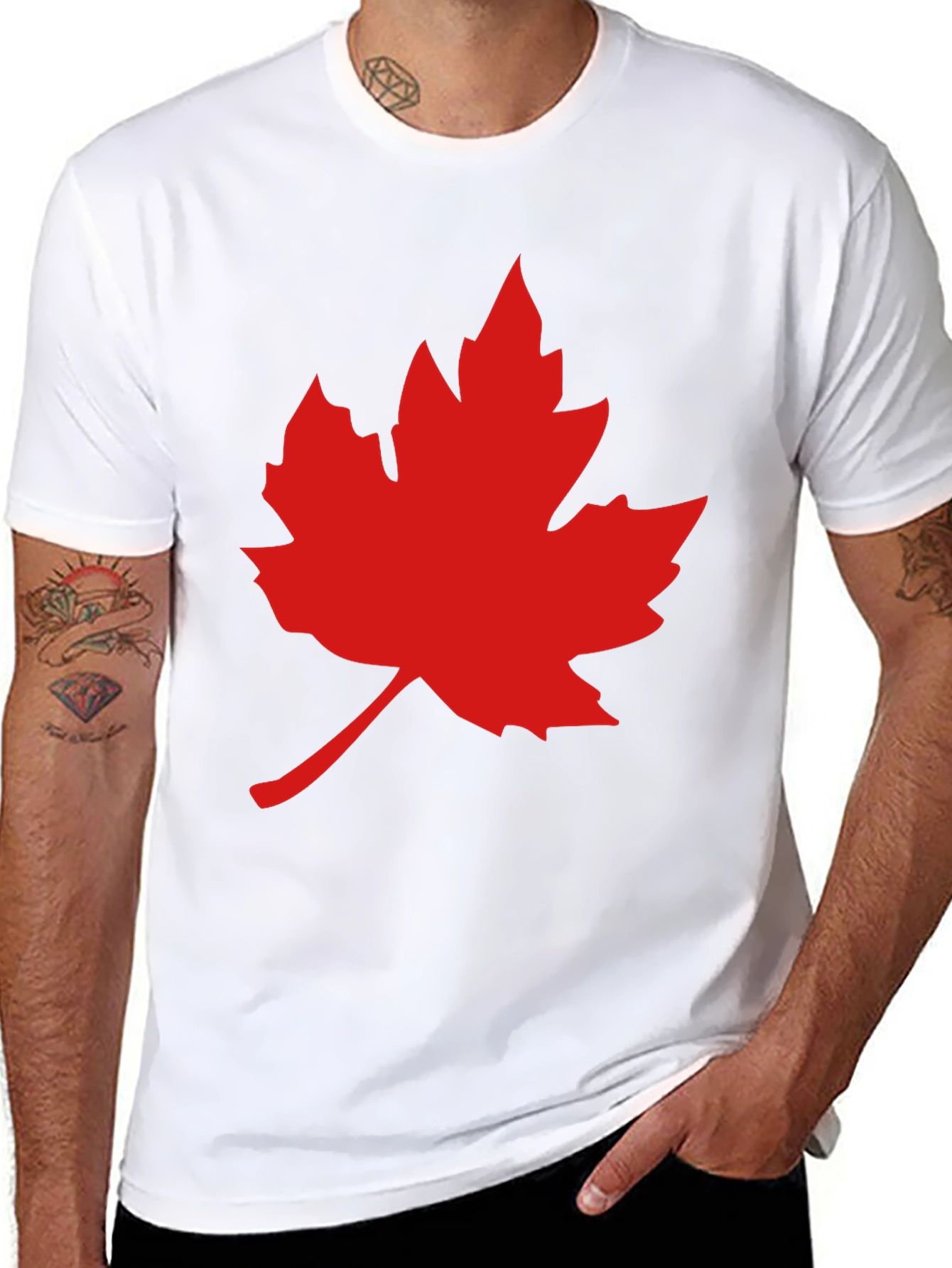 Red Maple Leaf on Black T-Shirt