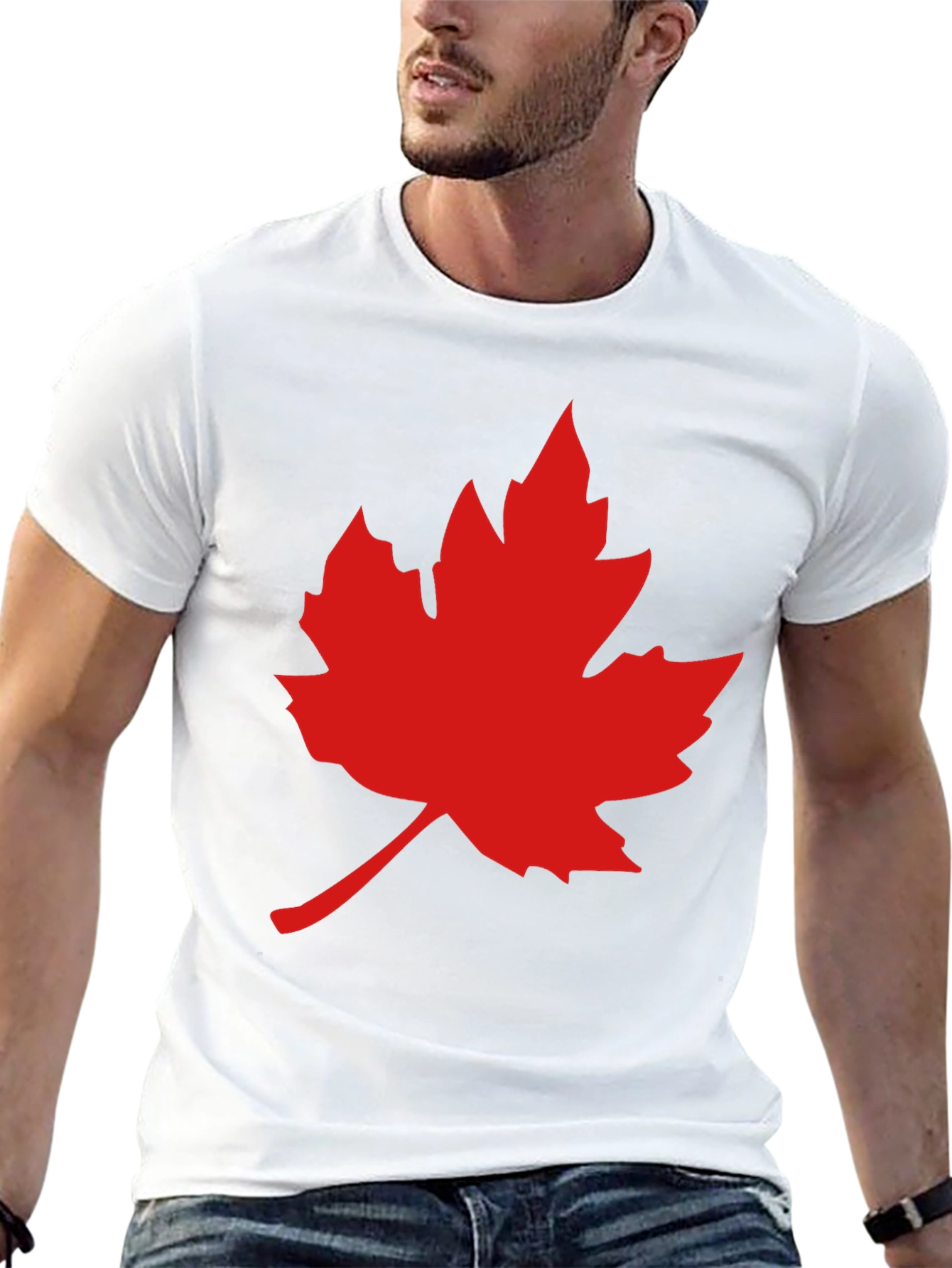 Red Maple Leaf on Black T-Shirt
