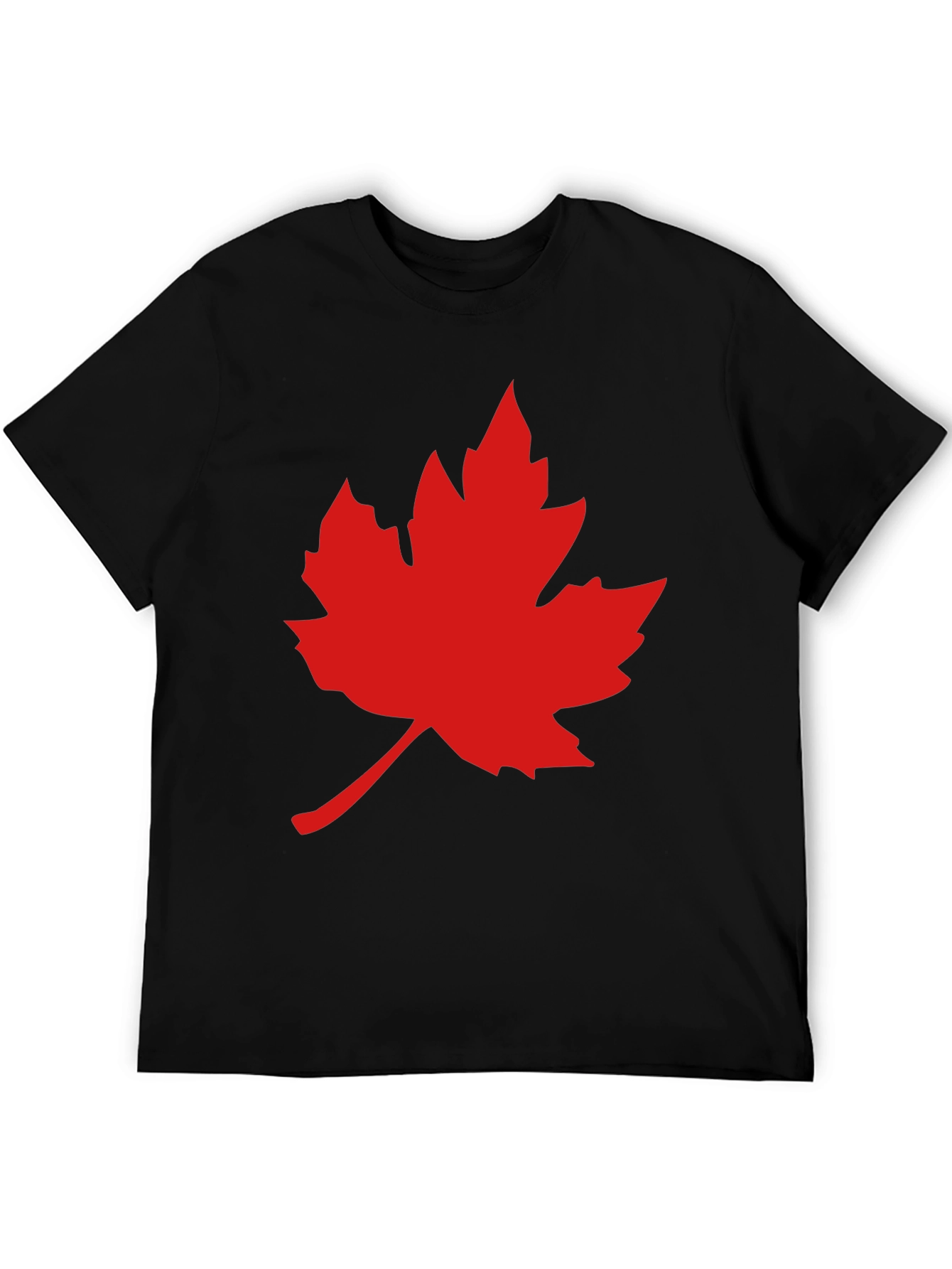 Red Maple Leaf on Black T-Shirt