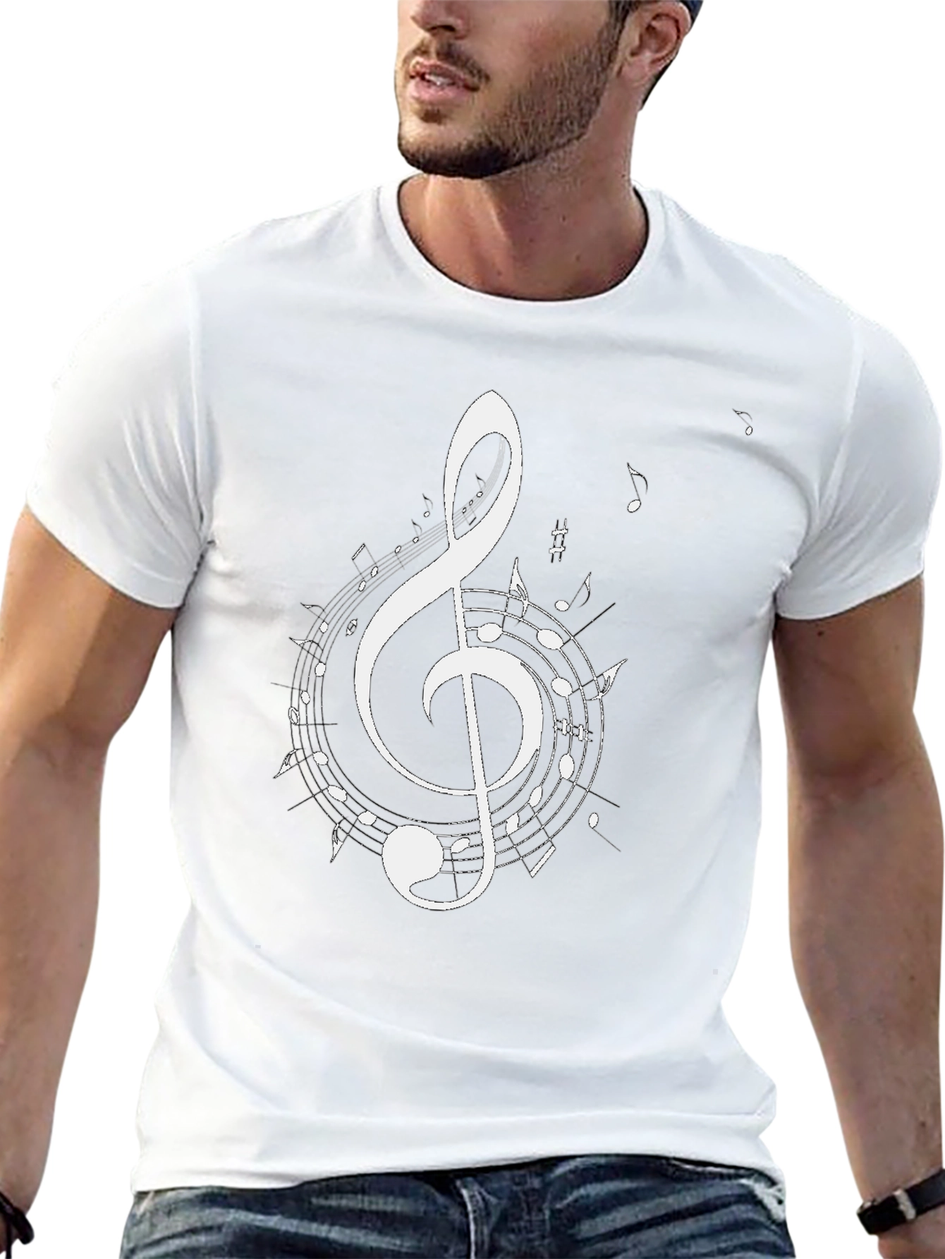 Musical Treble Clef Graphic Tee - Black Cotton