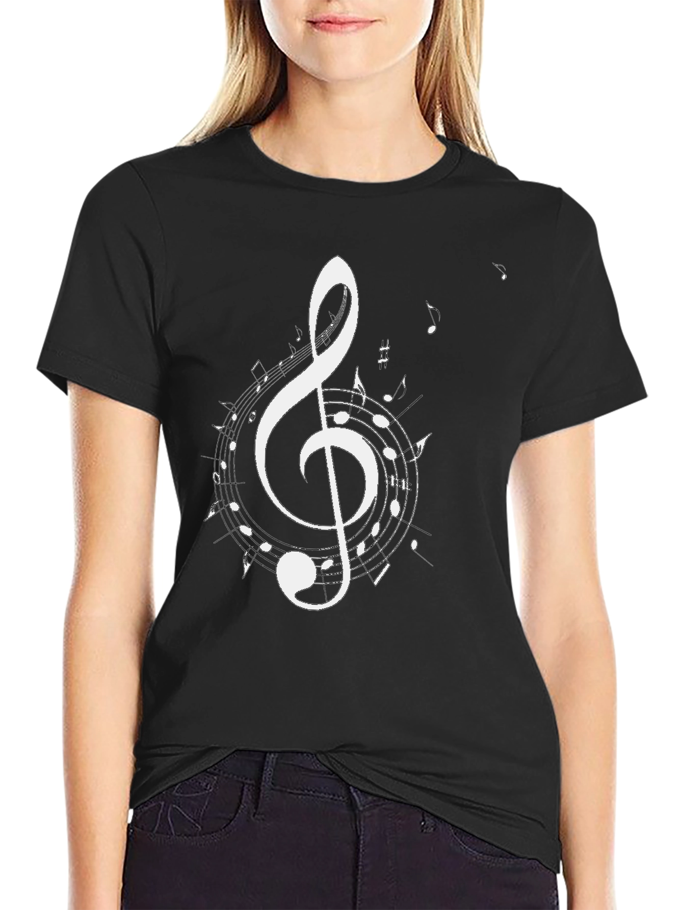 Musical Treble Clef Graphic Tee - Black Cotton