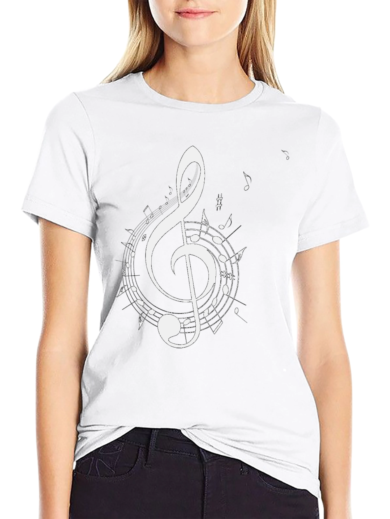 Musical Treble Clef Graphic Tee - Black Cotton