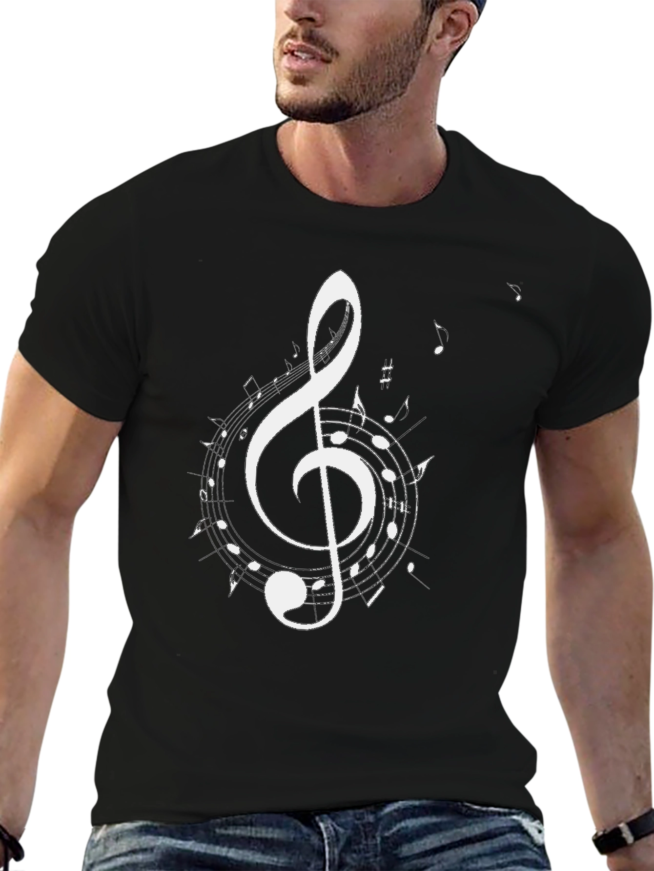 Musical Treble Clef Graphic Tee - Black Cotton