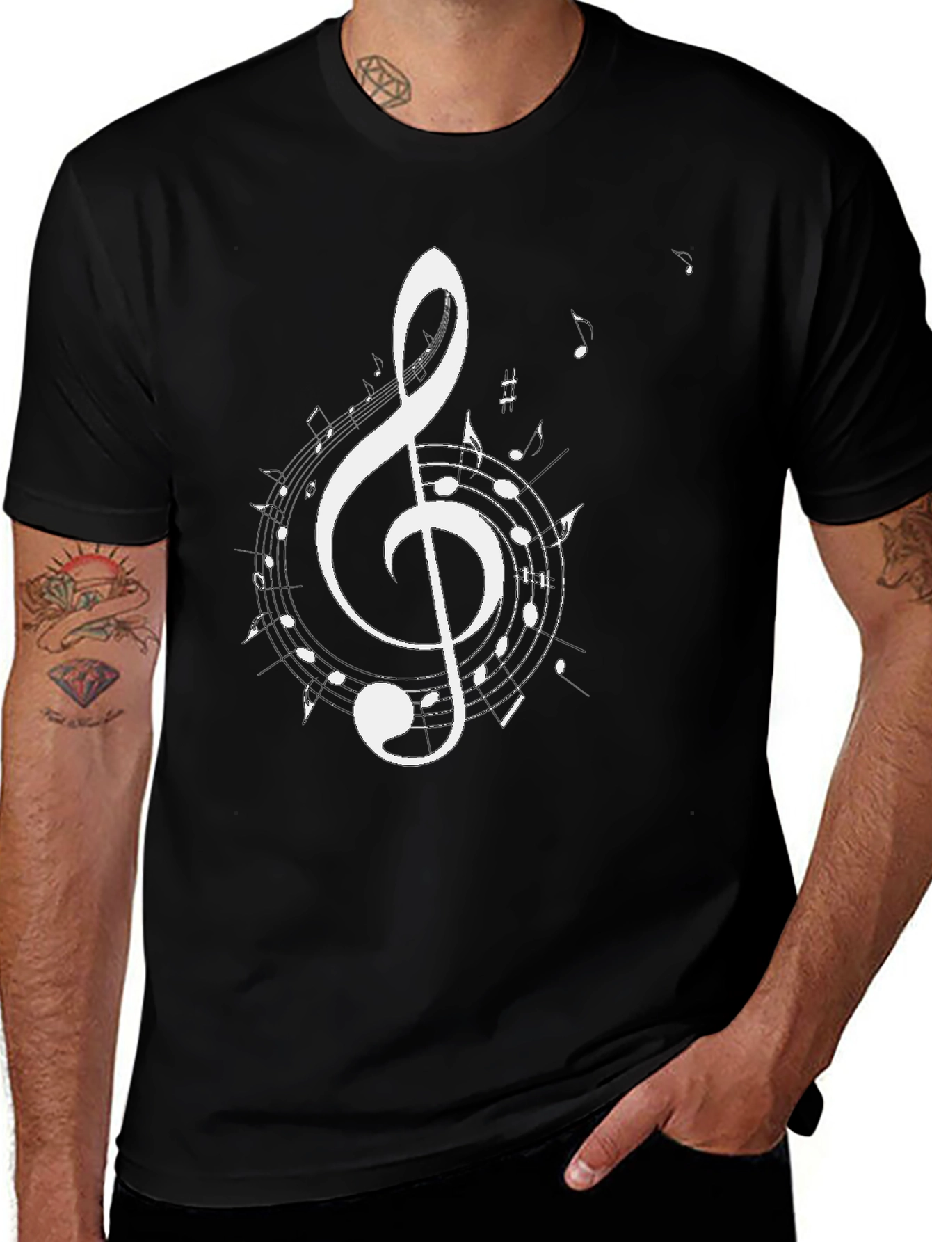 Musical Treble Clef Graphic Tee - Black Cotton