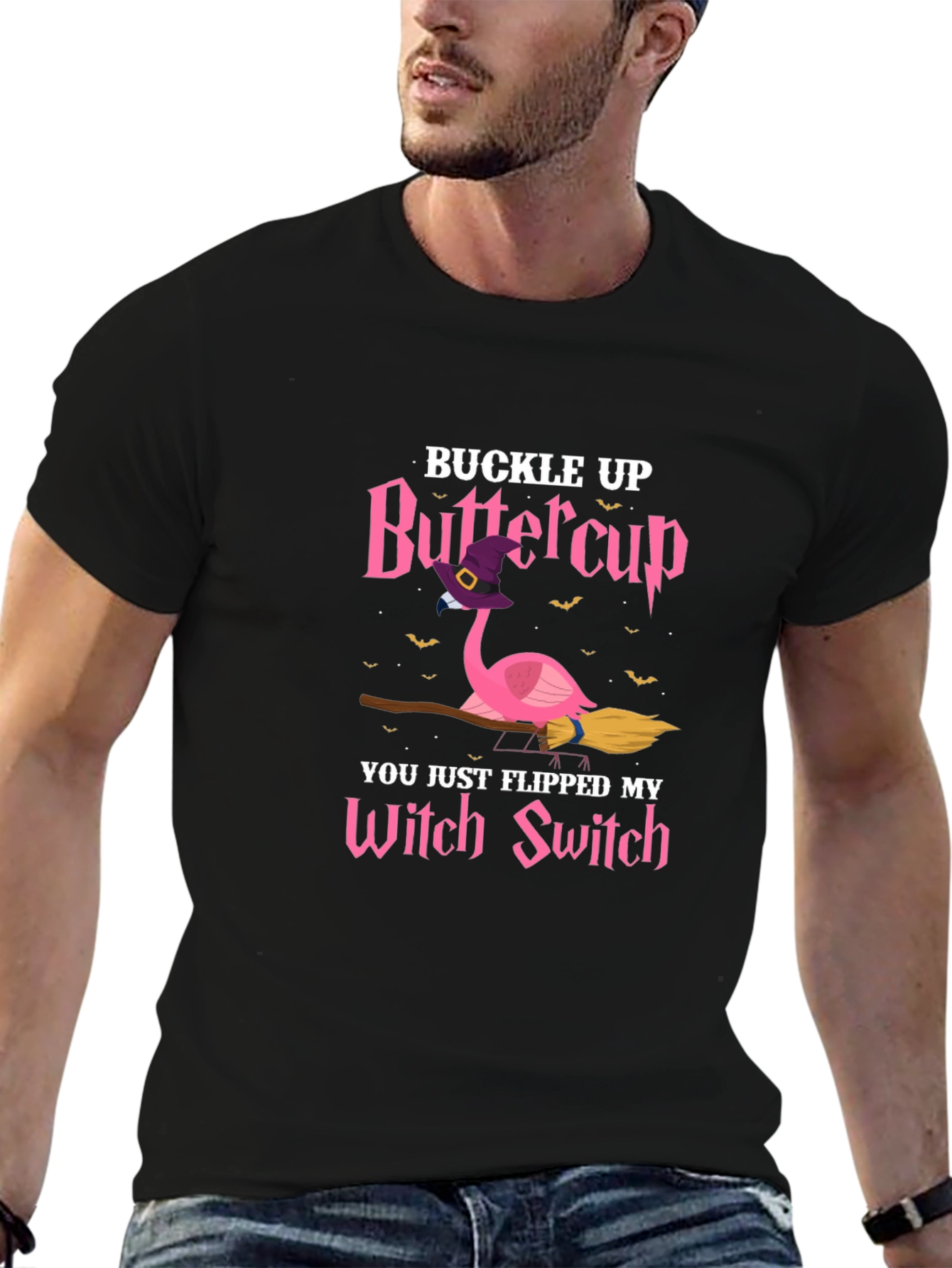 Buckle Up Buttercup Witch Flamingo T-Shirt