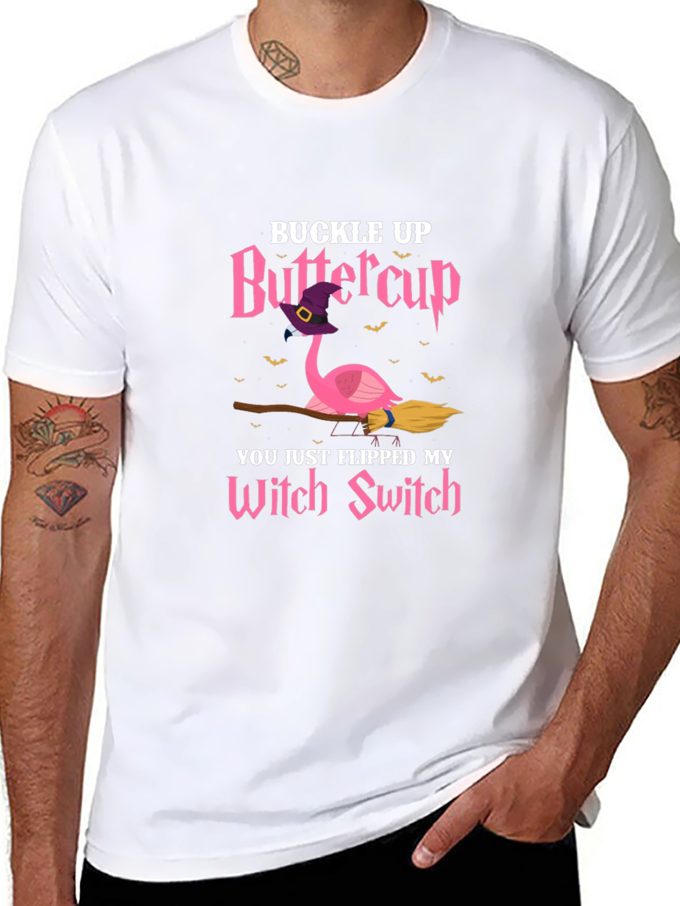 Buckle Up Buttercup Witch Flamingo T-Shirt