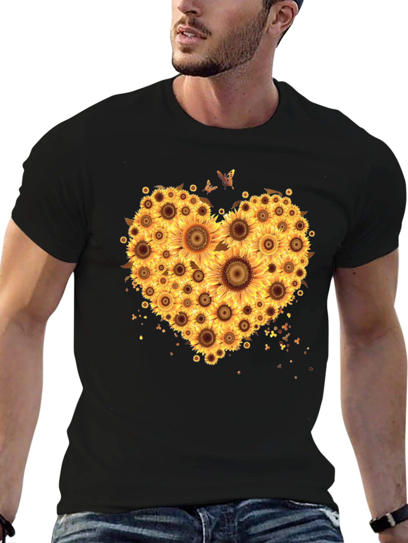 Sunflower Heart Graphic T-Shirt - Black