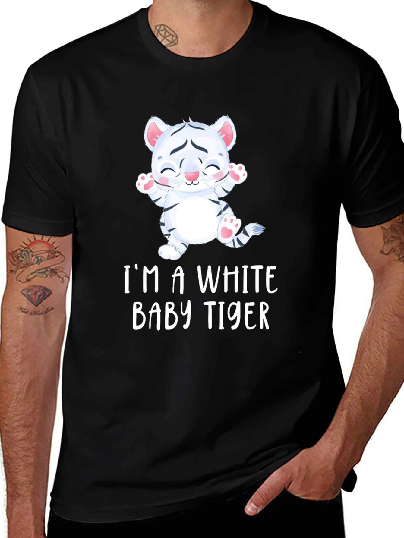 Cute White Baby Tiger Graphic Tee