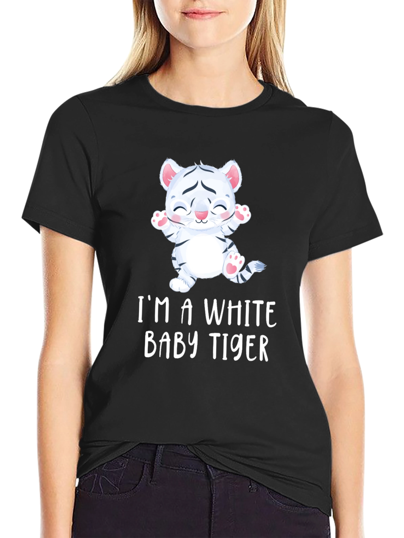 Cute White Baby Tiger Graphic Tee