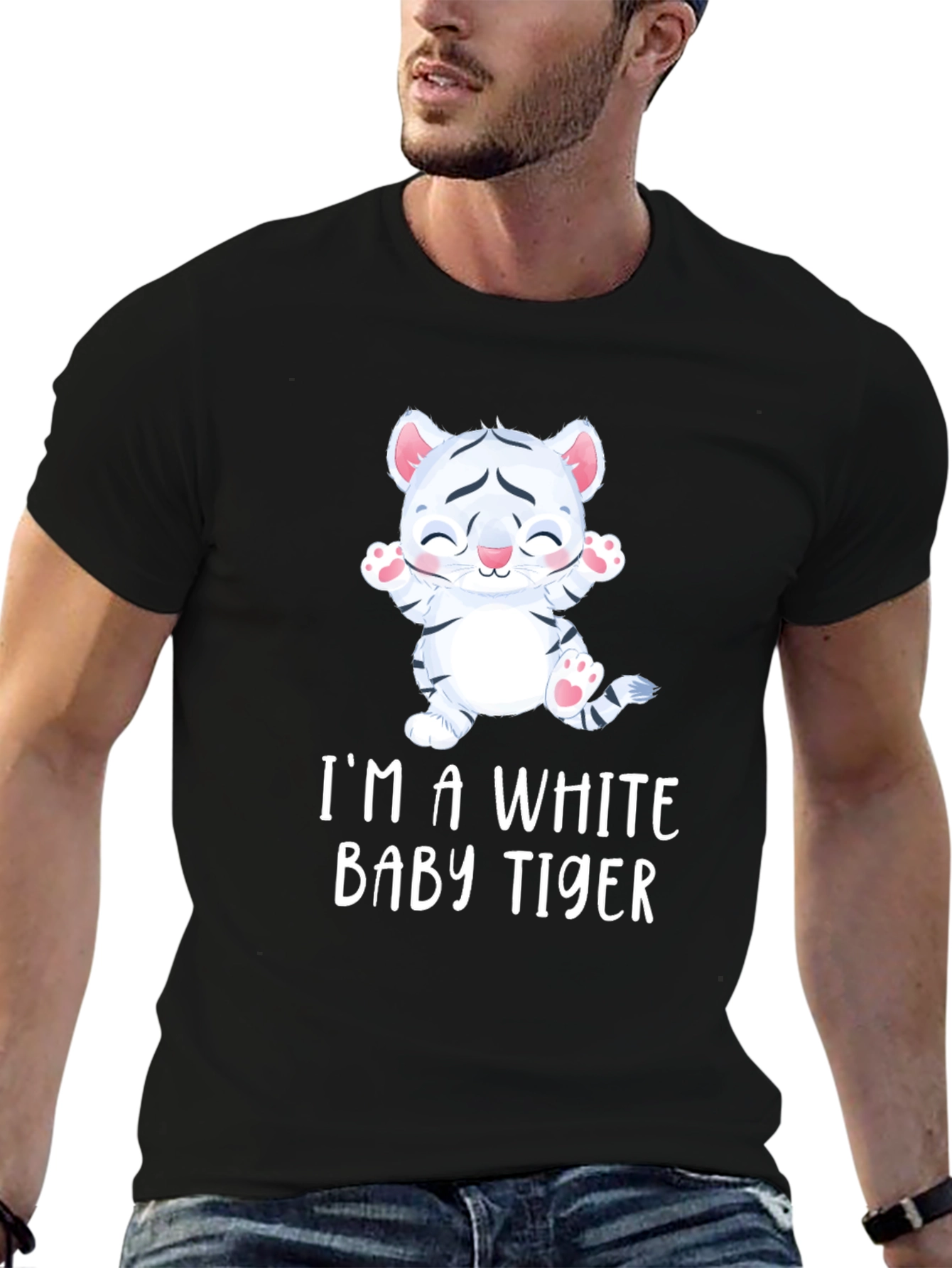 Cute White Baby Tiger Graphic Tee