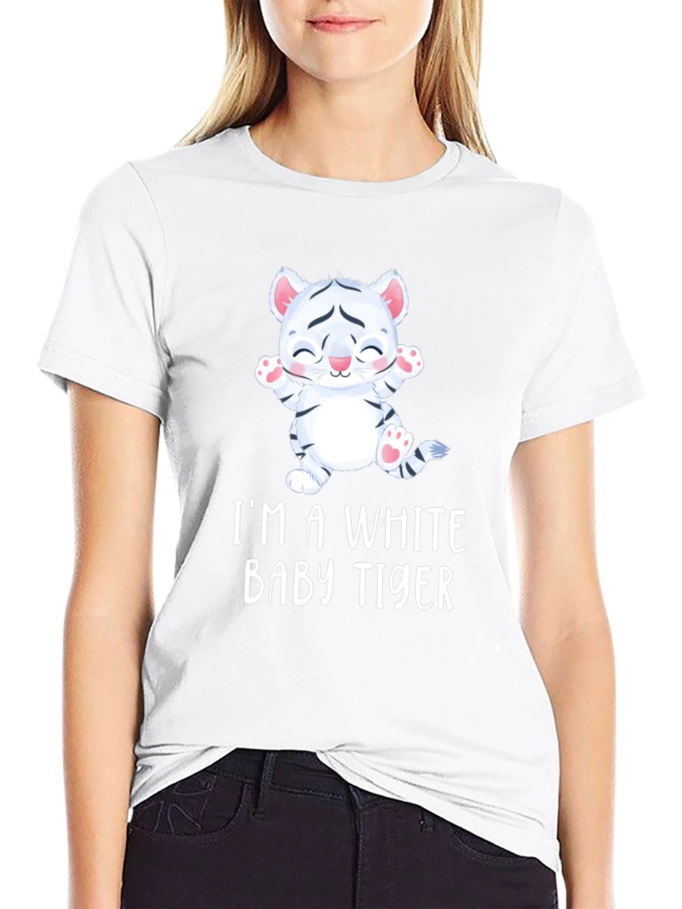 Cute White Baby Tiger Graphic Tee