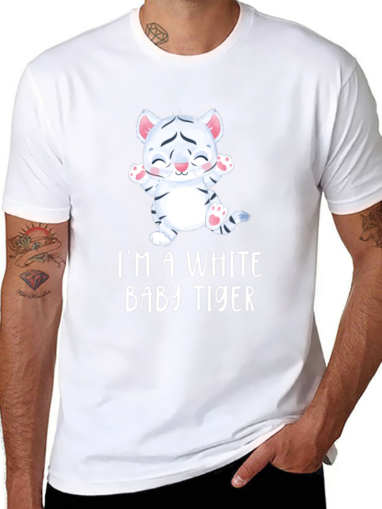 Cute White Baby Tiger Graphic Tee