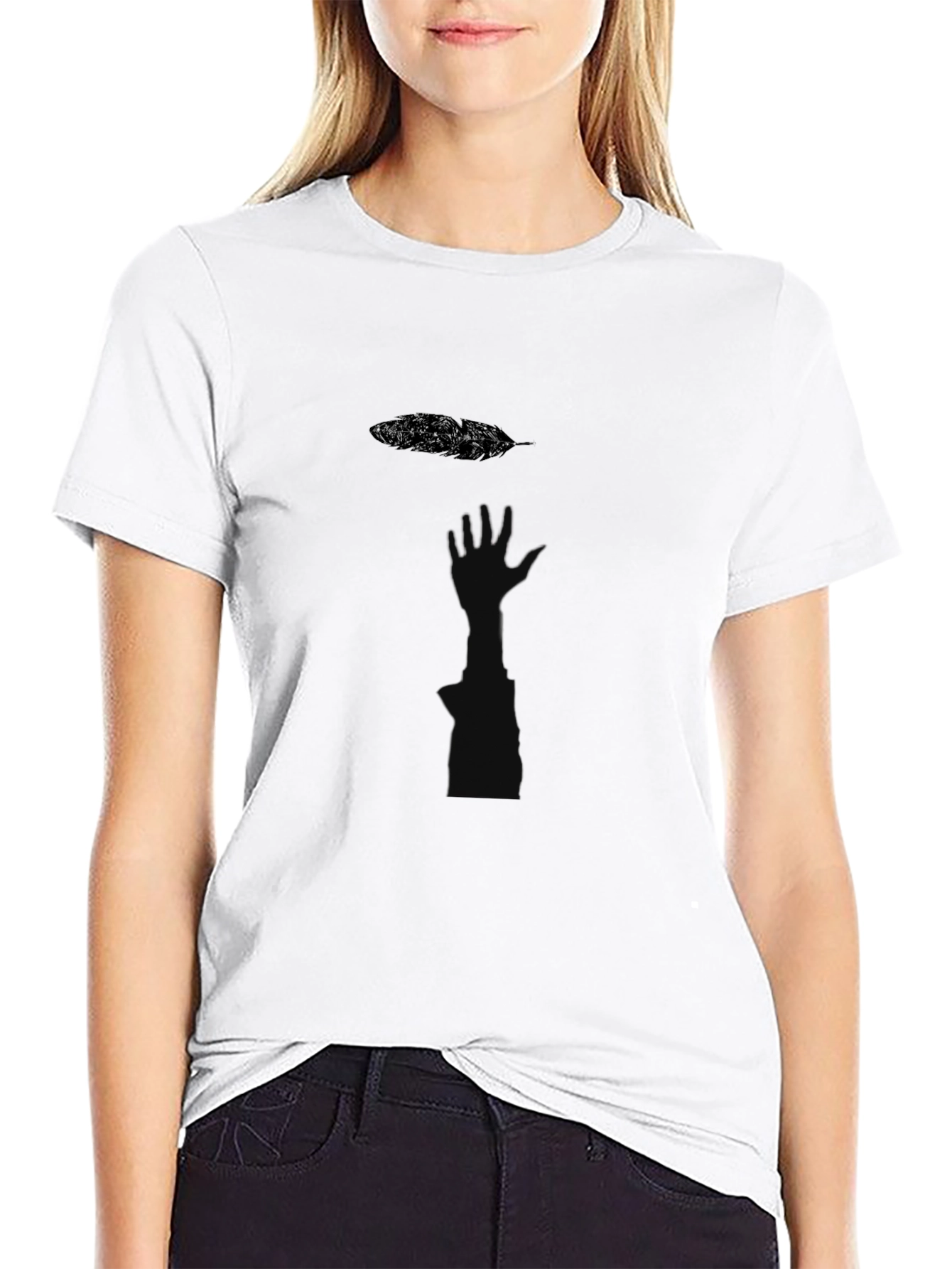 Minimalist Feather Graphic Black T-Shirt