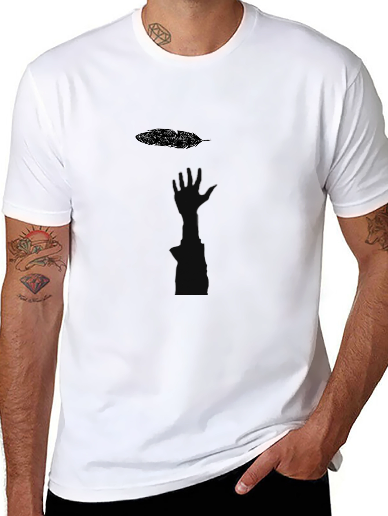 Minimalist Feather Graphic Black T-Shirt