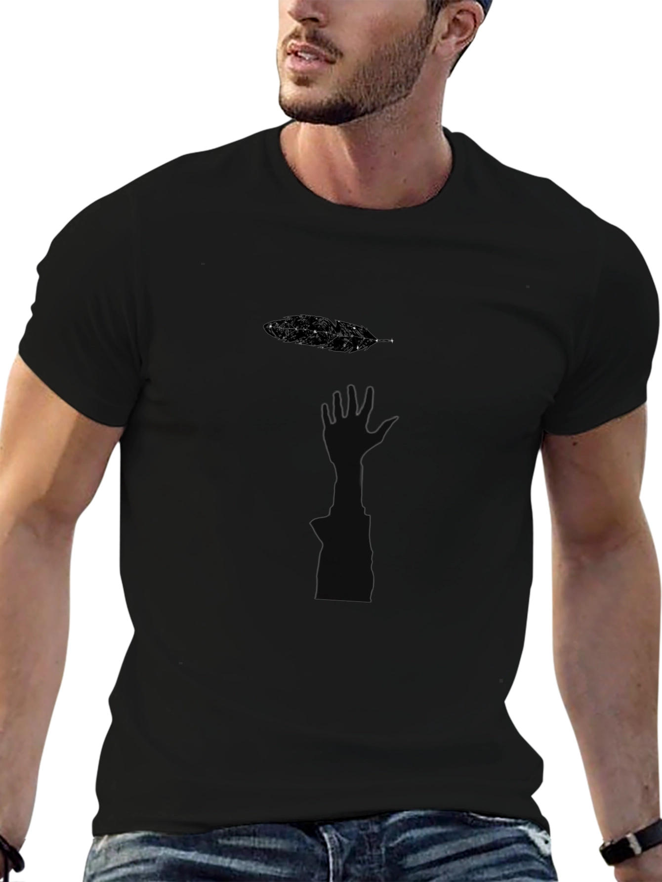 Minimalist Feather Graphic Black T-Shirt