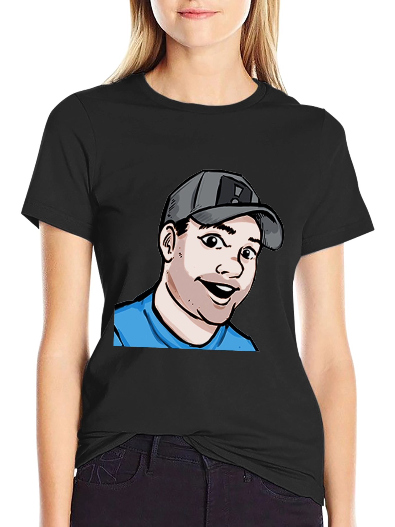 Cartoon Graphic Tee - Black Cotton Blend