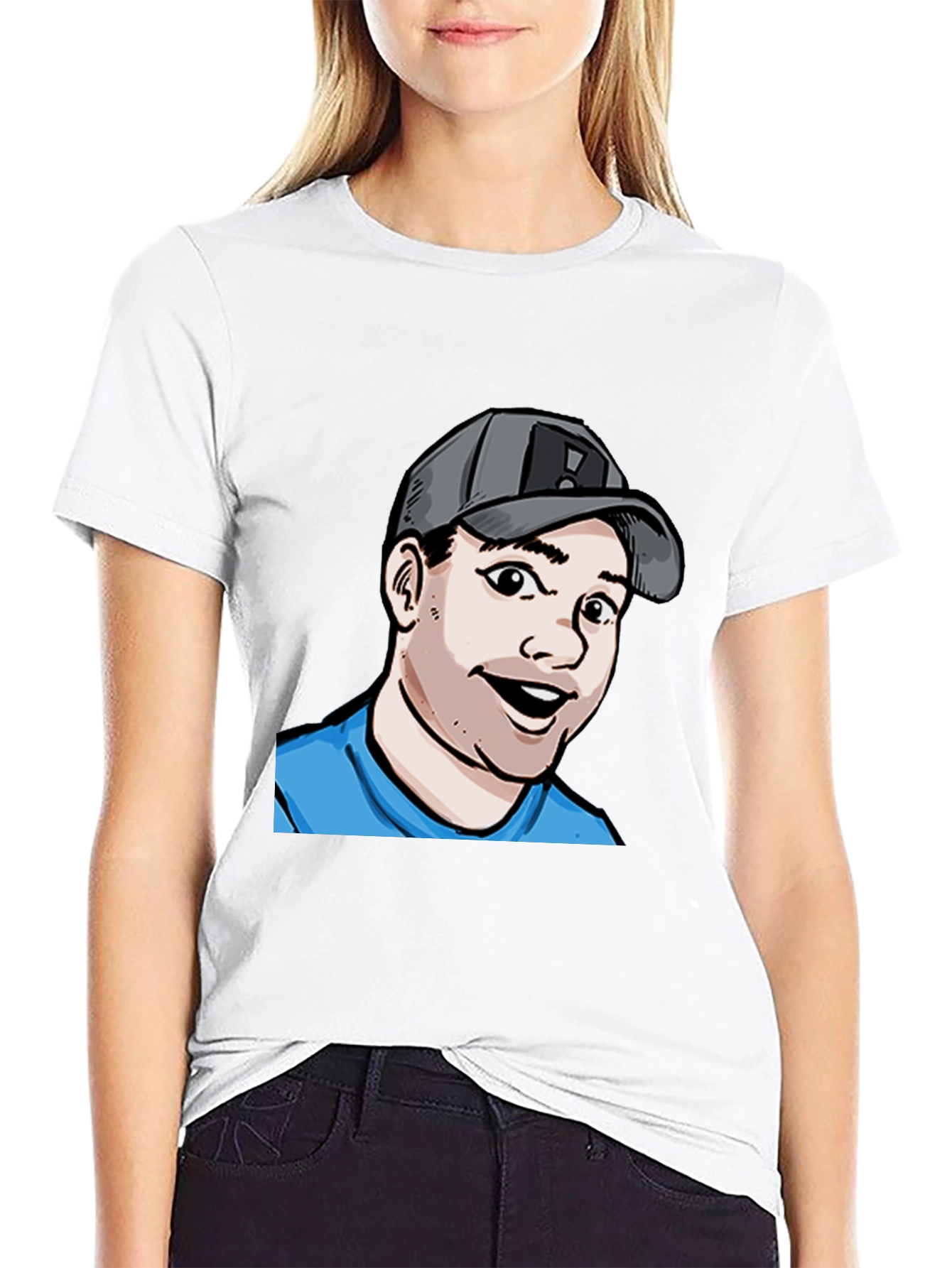 Cartoon Graphic Tee - Black Cotton Blend