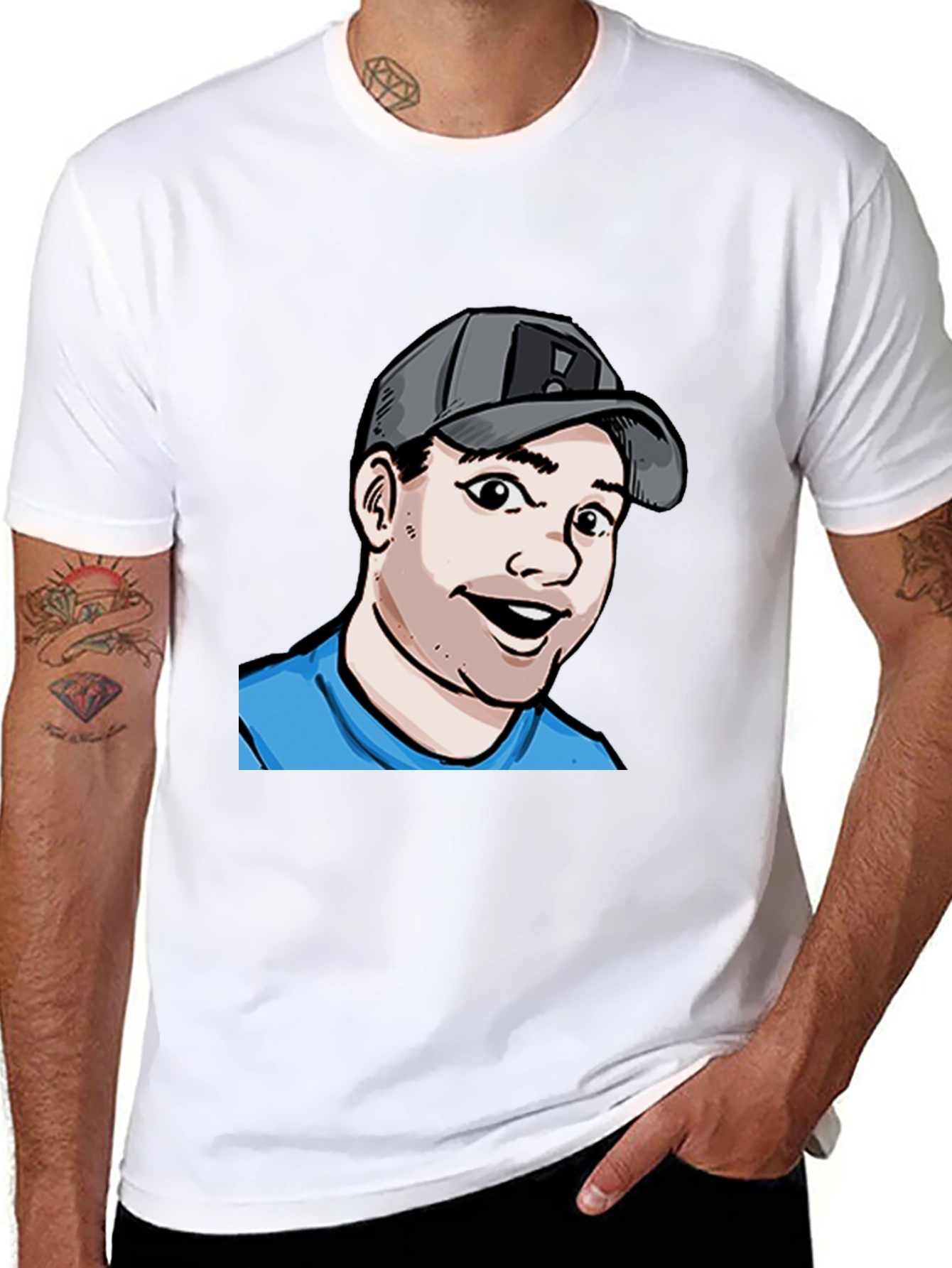 Cartoon Graphic Tee - Black Cotton Blend